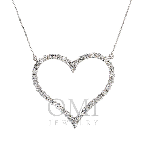 14K White Gold Ladies  Heart Pendant with 2.92 CT Diamond
