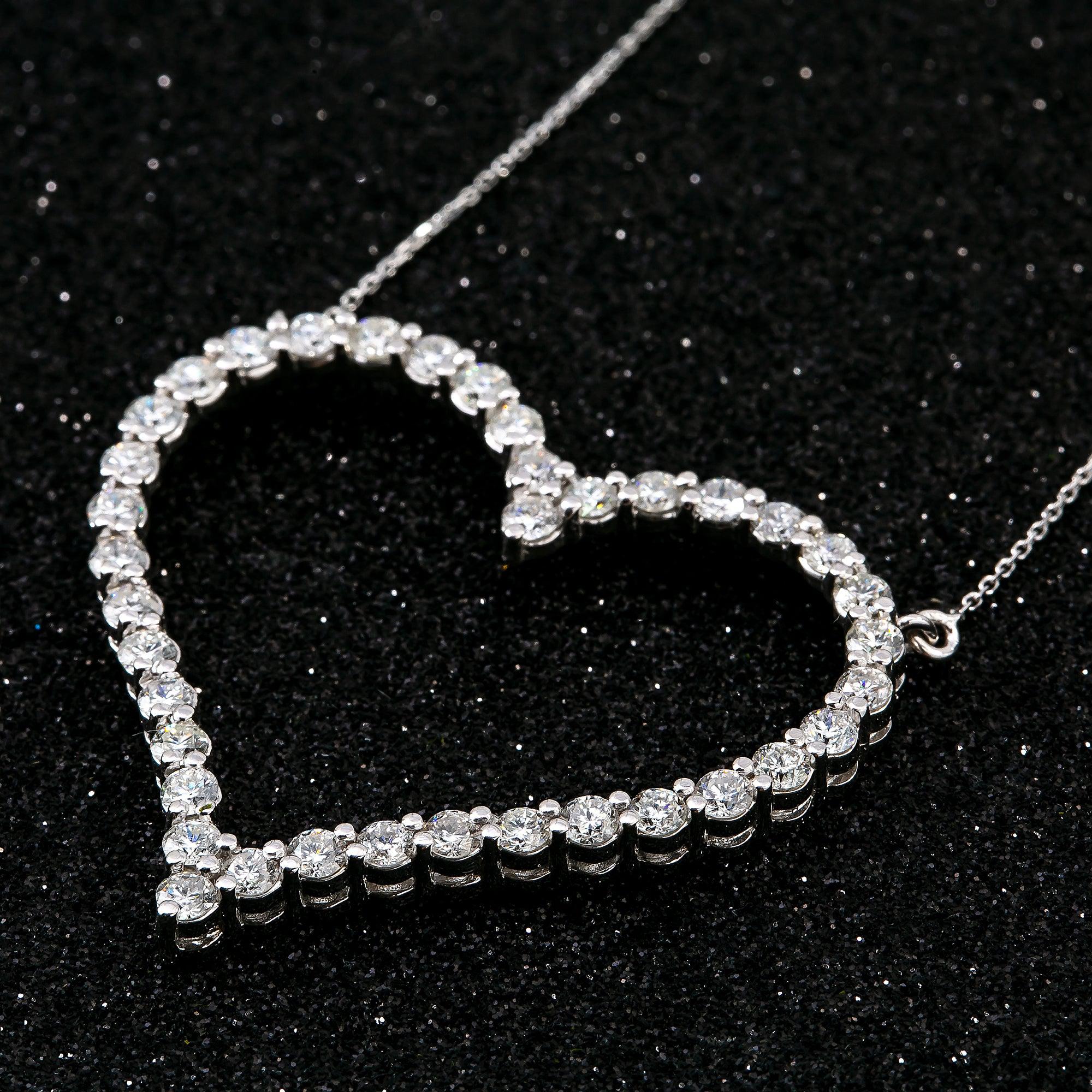 14K White Gold Ladies  Heart Pendant with 2.92 CT Diamond