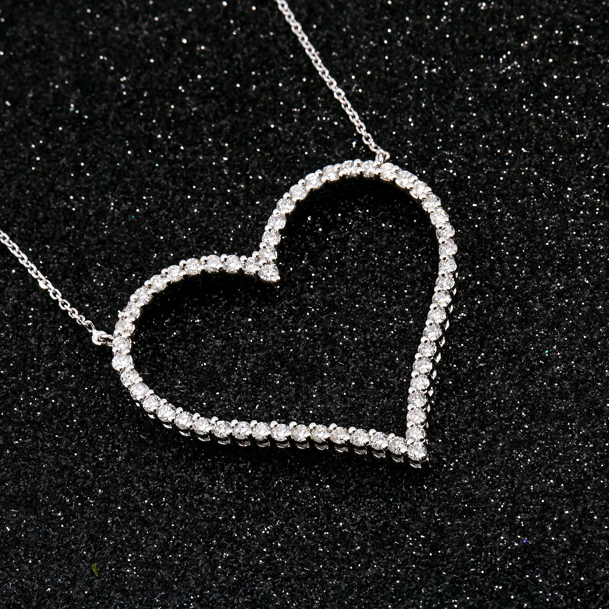 14K White Gold Ladies  Heart Pendant with 1.68 CT Diamond