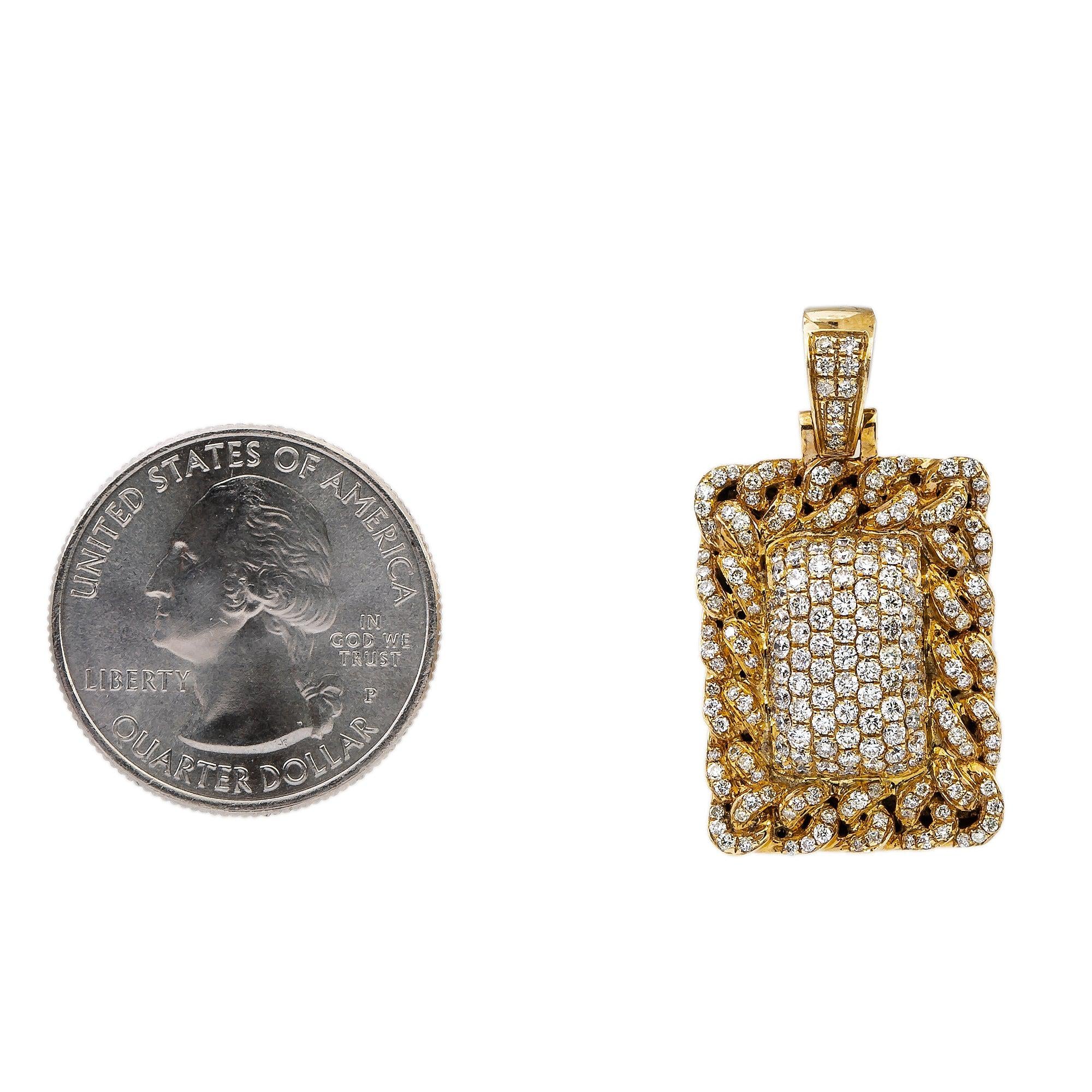 14K Yellow Gold Diamond Rectangular Shaped Pendant