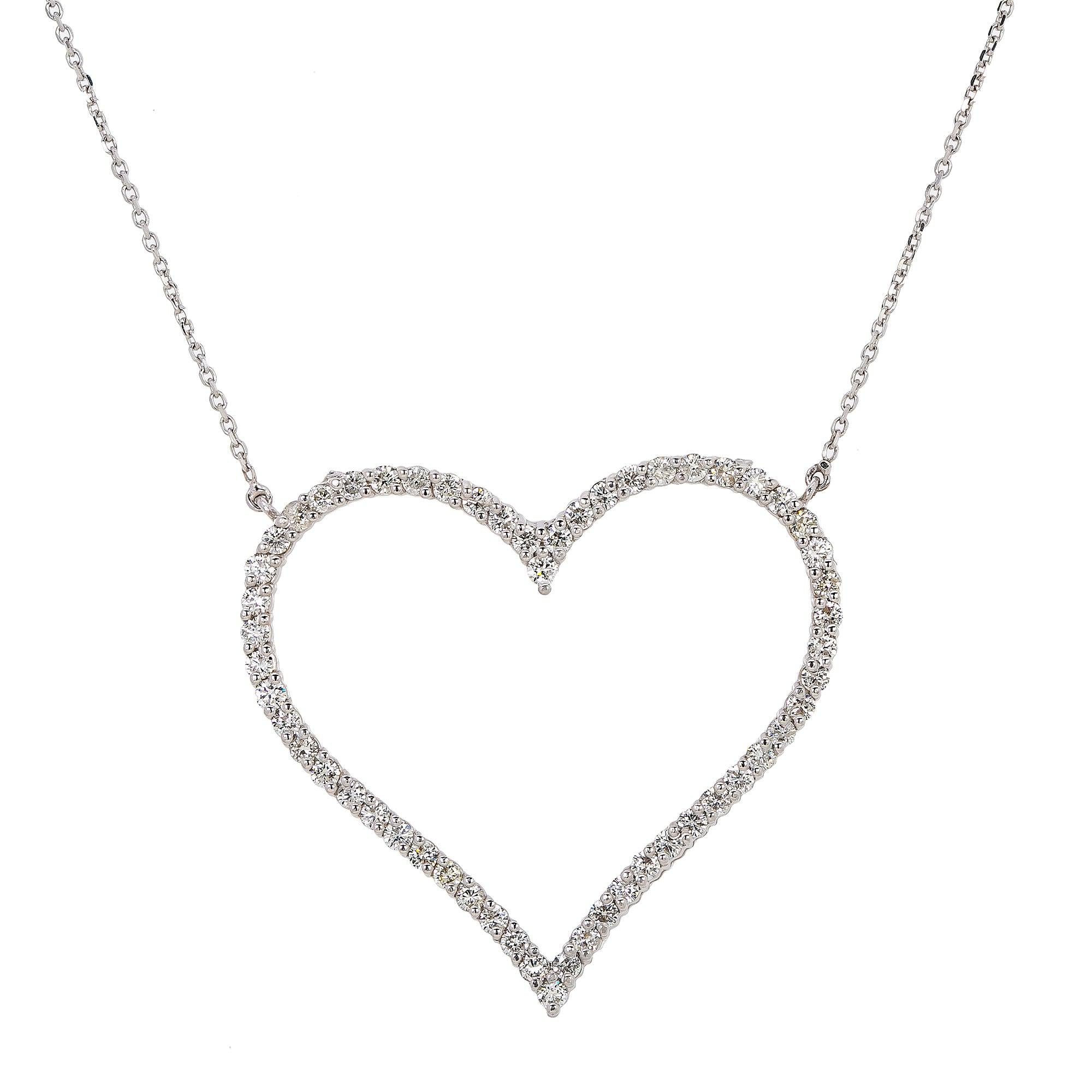 14K White Gold Ladies  Heart Pendant with 1.68 CT Diamond