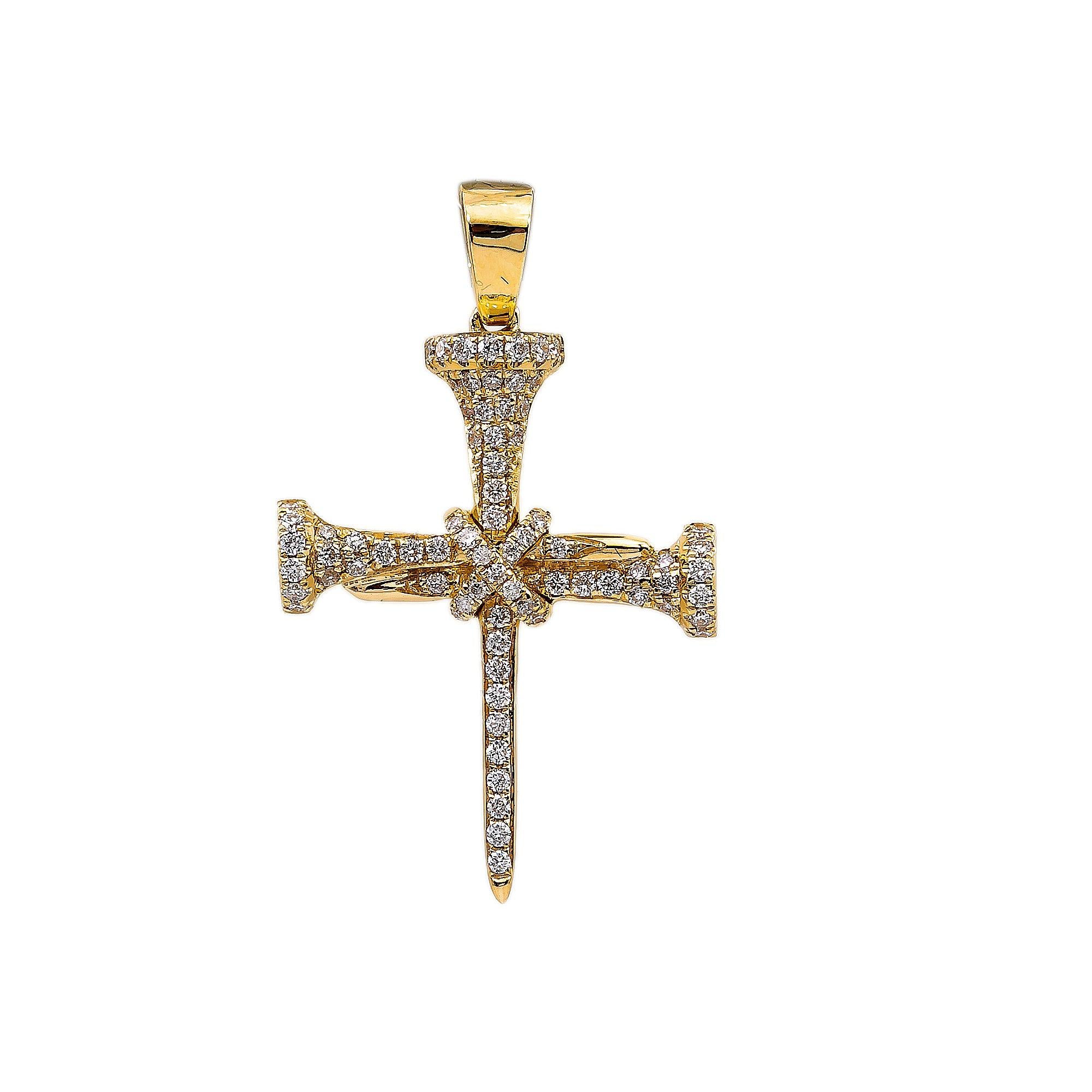 14K Yellow Gold Diamond Cross Shaped Pendant