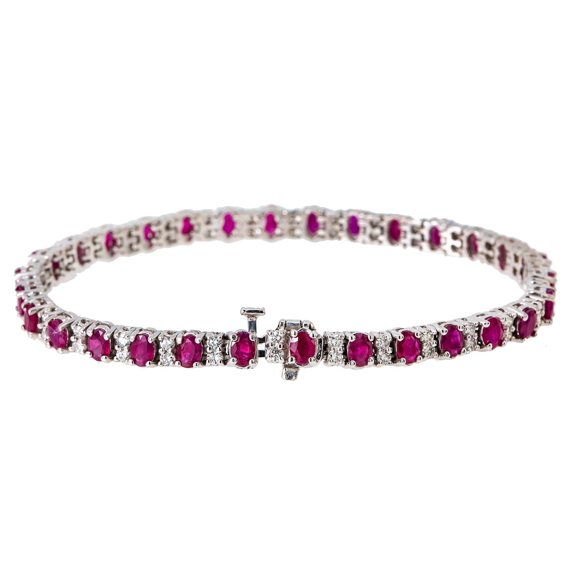 14K White Gold Gemstone Bracelet With 1.55 CT Diamonds And 6.28 CT Rubies