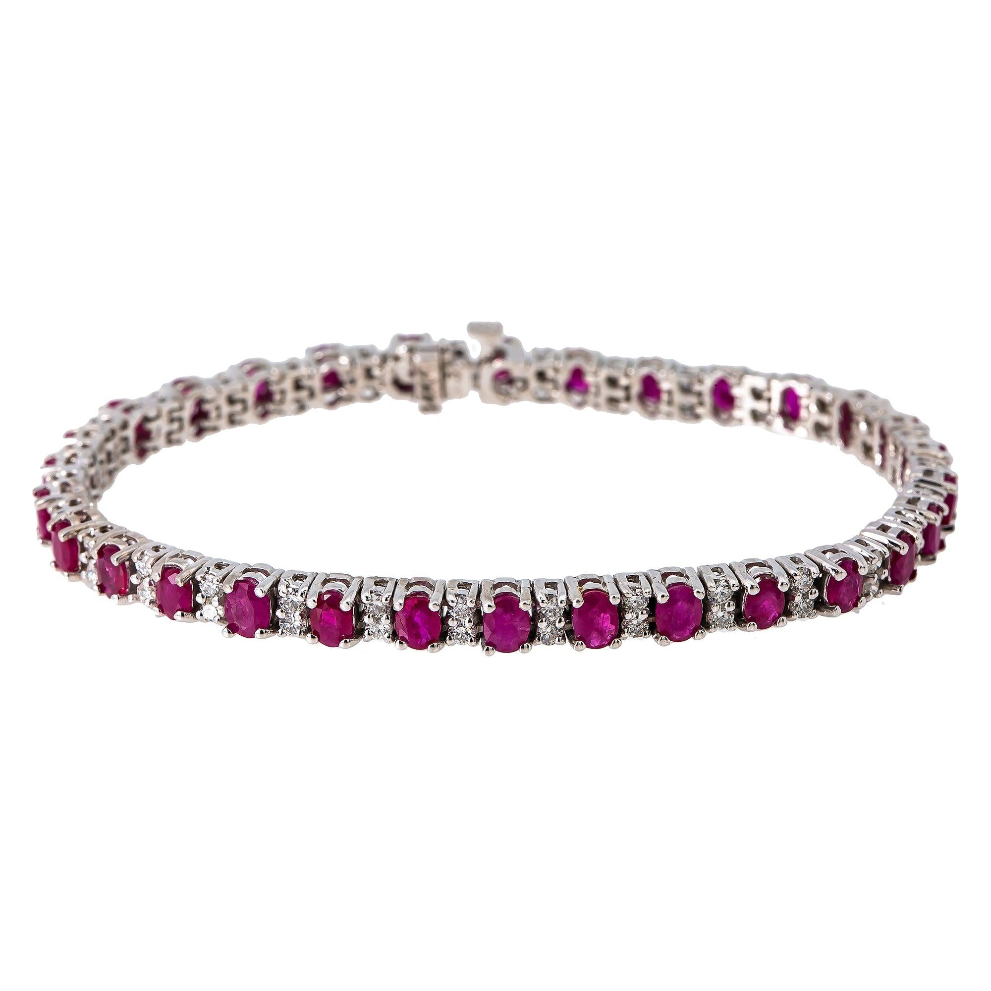 14K White Gold Gemstone Bracelet With 1.55 CT Diamonds And 6.28 CT Rubies