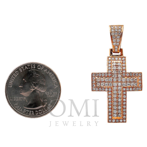 14K Rose Gold Diamond Cross Shaped Pendant