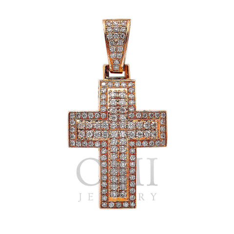 14K Rose Gold Diamond Cross Shaped Pendant