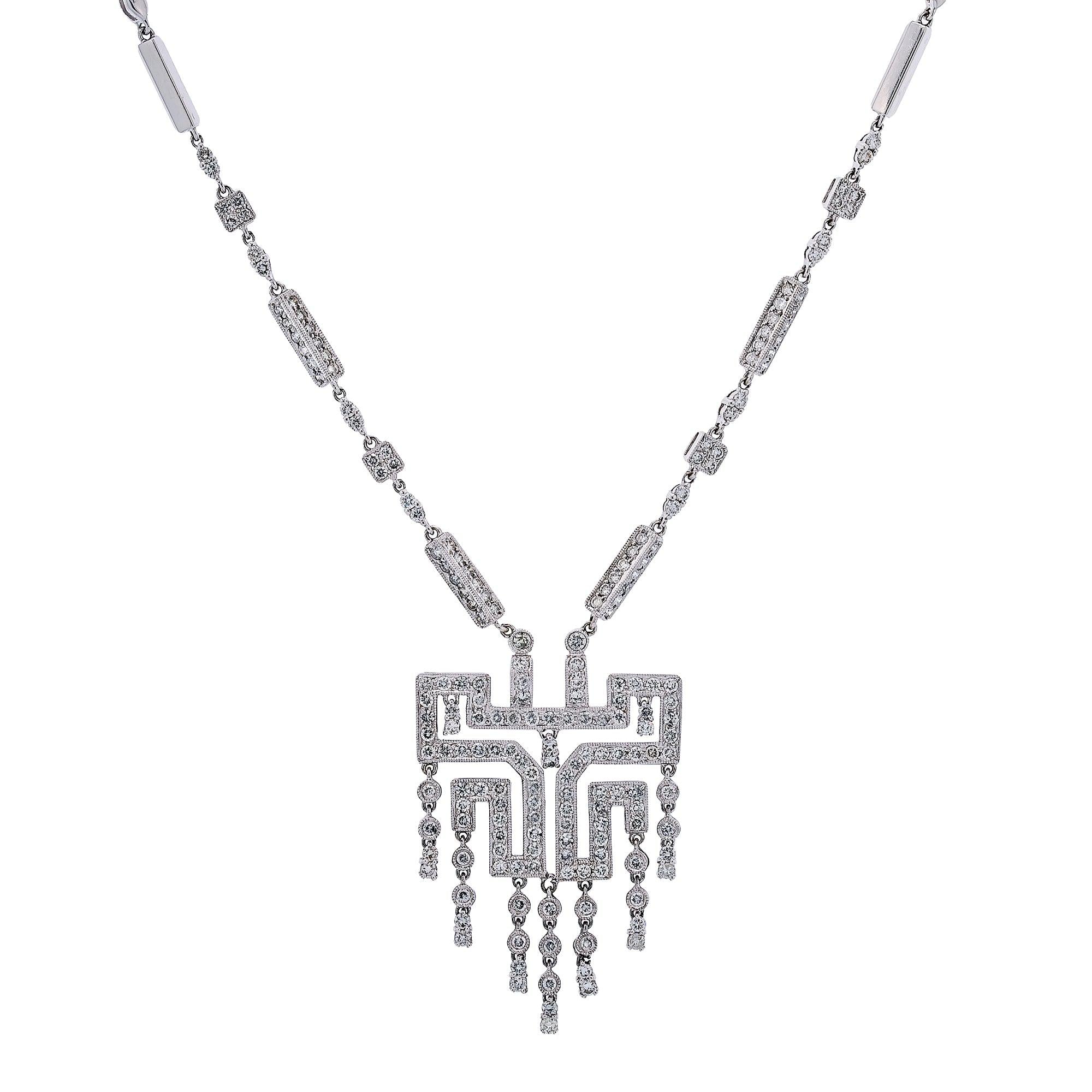 18K White Gold Women's Necklace, 16" Chain With Diamonds