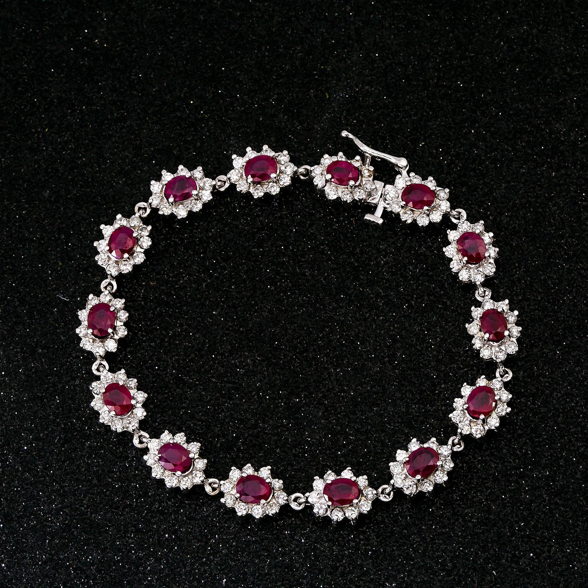 14K White Gold Gemstone Bracelet With 3.67 CT Diamond And 6.63 CT Rubies