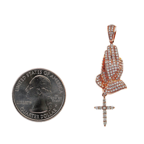 14K Rose Gold Diamond Praying Hands Pendant