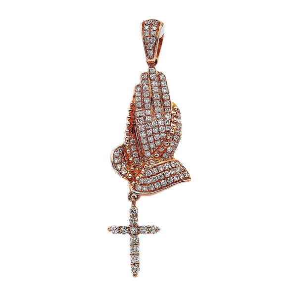 14K Rose Gold Diamond Praying Hands Pendant