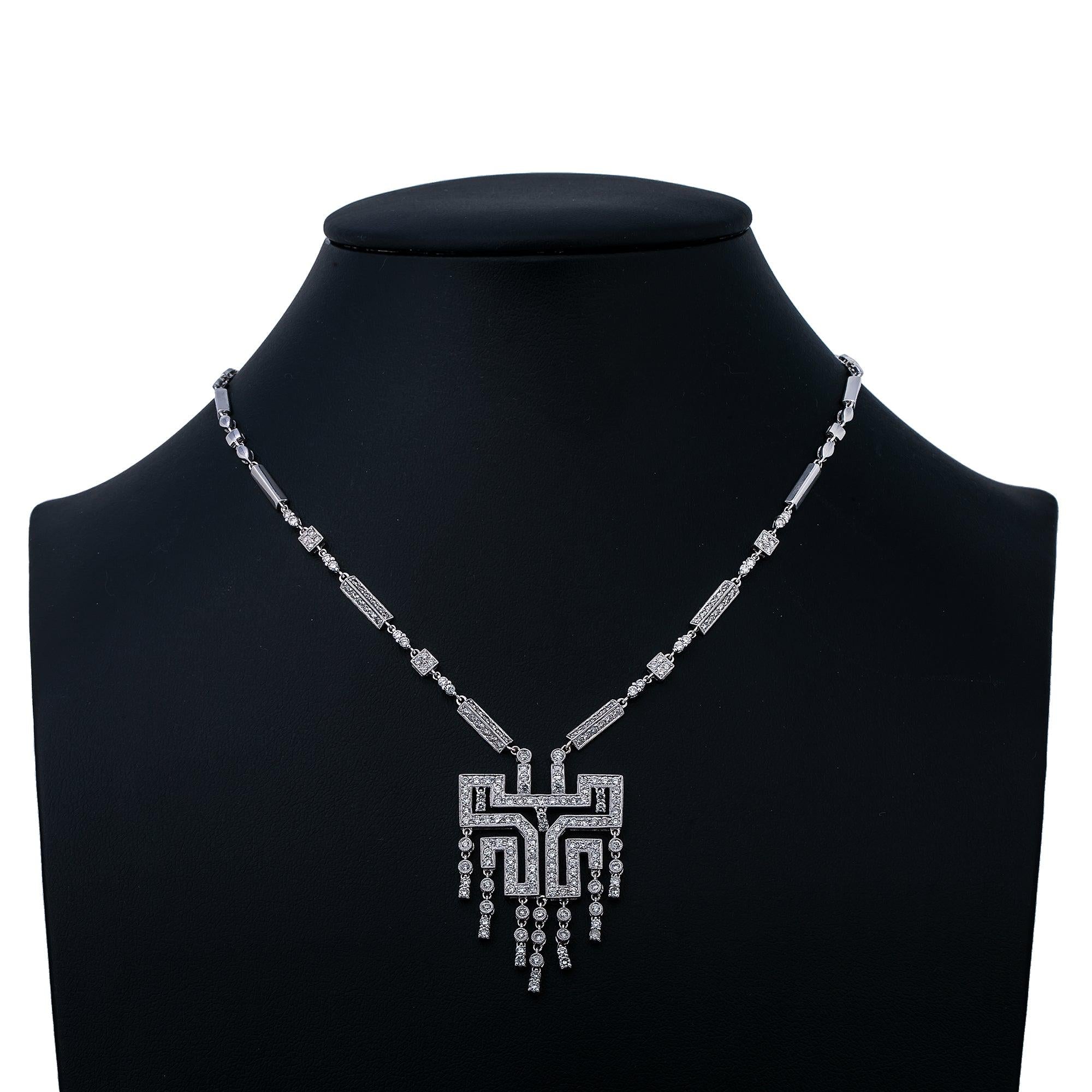 18K White Gold Women's Necklace, 16" Chain With Diamonds