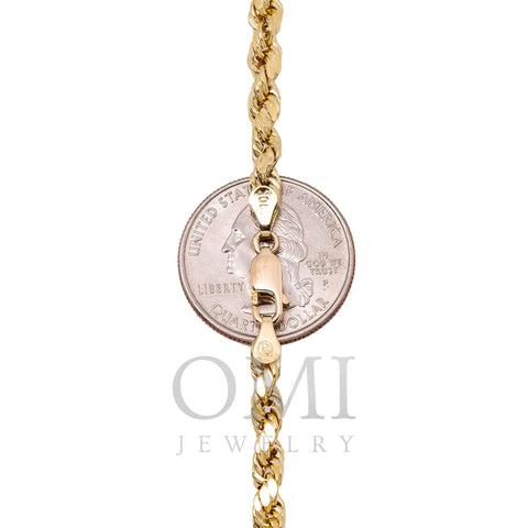10K Yellow Gold 3.77mm Hollow Rope Chain Available In Sizes 18