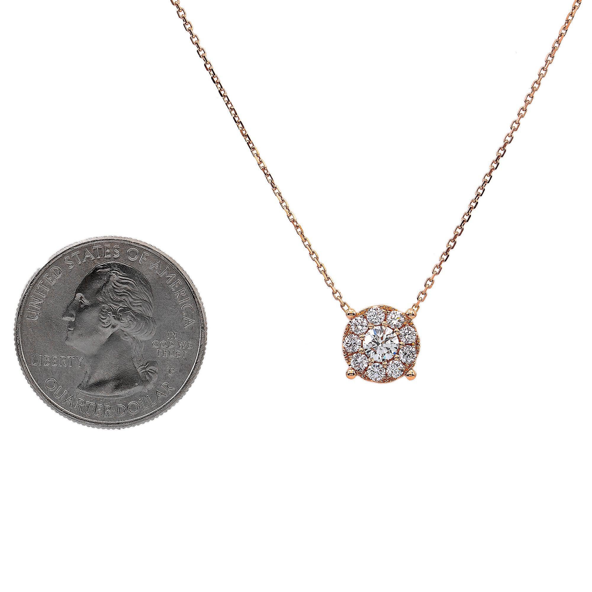 14K Rose Gold Unisex Round Shaped Diamond Necklace