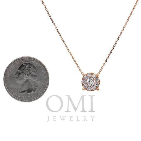 14K Rose Gold Unisex Round Shaped Diamond Necklace