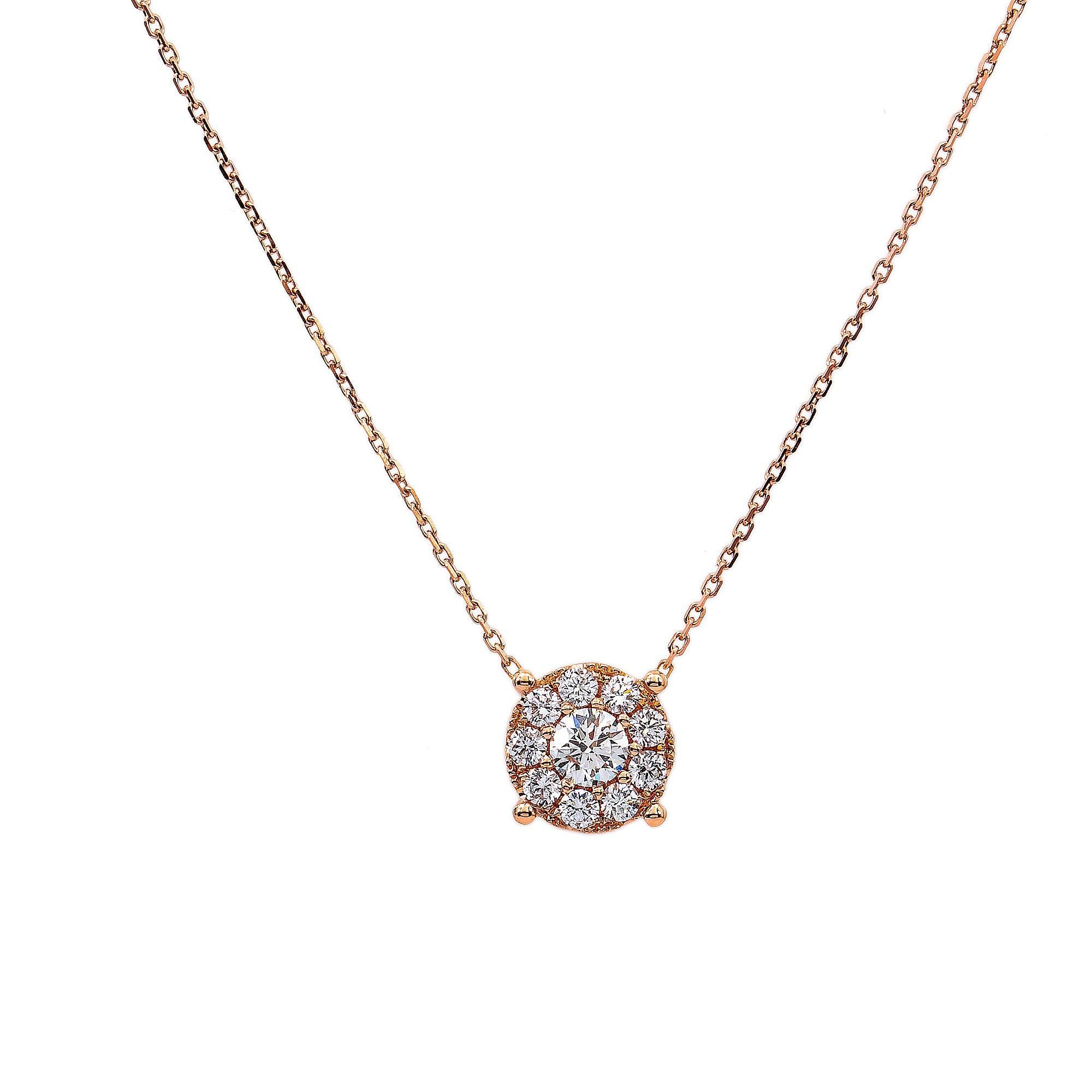 14K Rose Gold Unisex Round Shaped Diamond Necklace