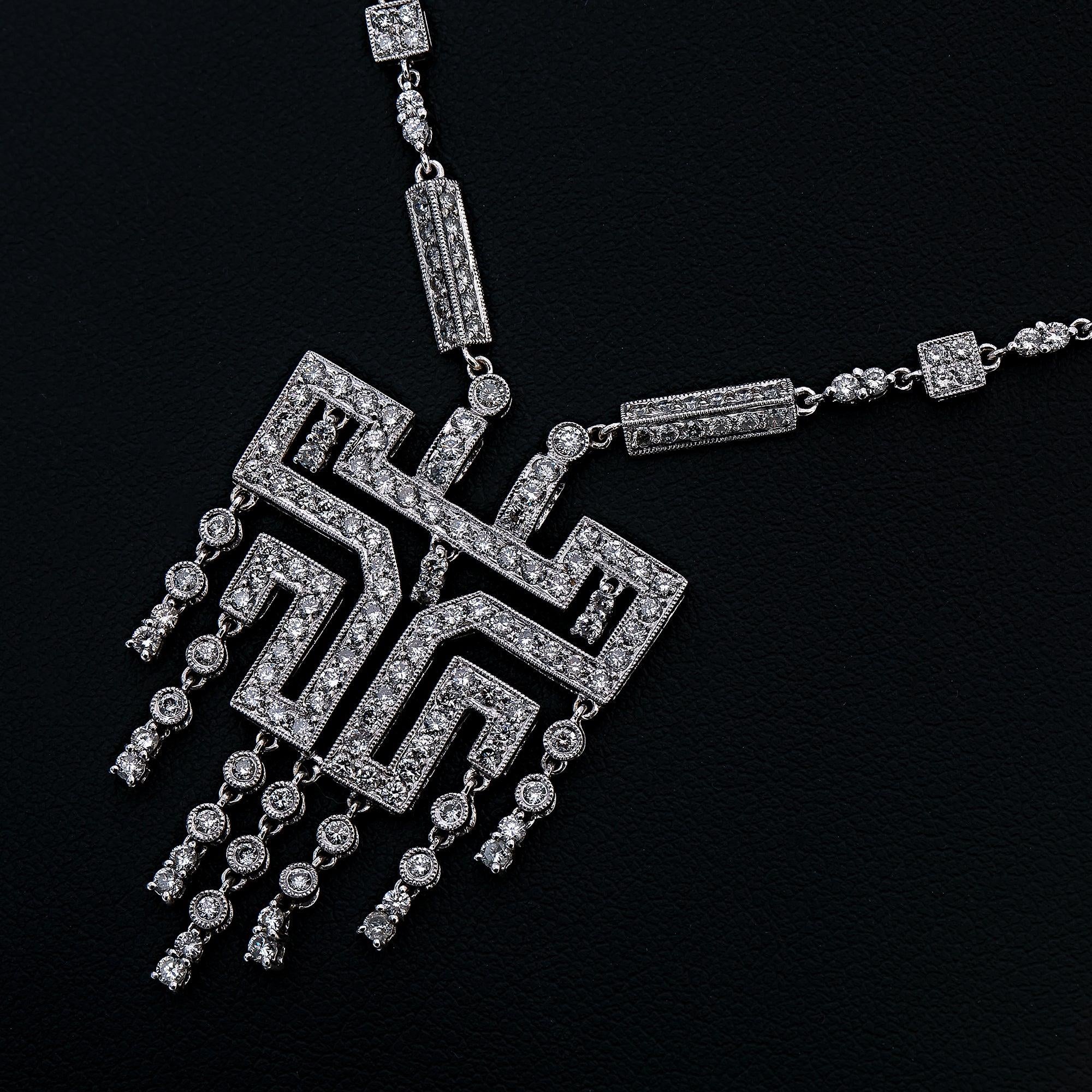 18K White Gold Women's Necklace, 16" Chain With Diamonds