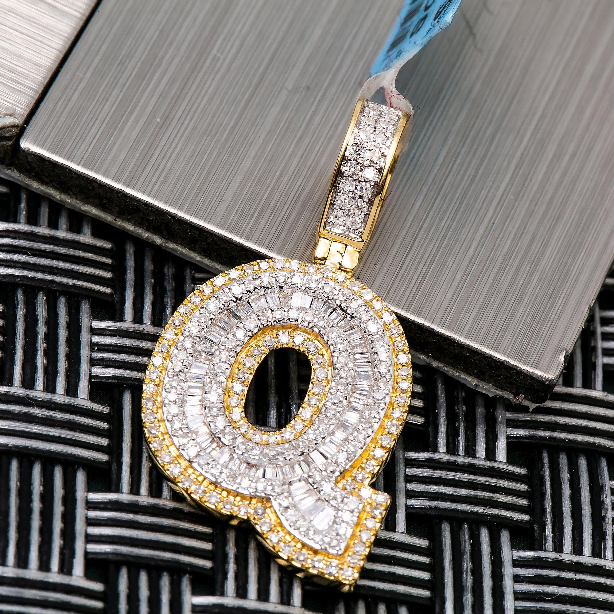 14K YELLOW GOLD BAGUETTE DIAMOND LETTER Q INITIAL PENDANT 0.75 CT