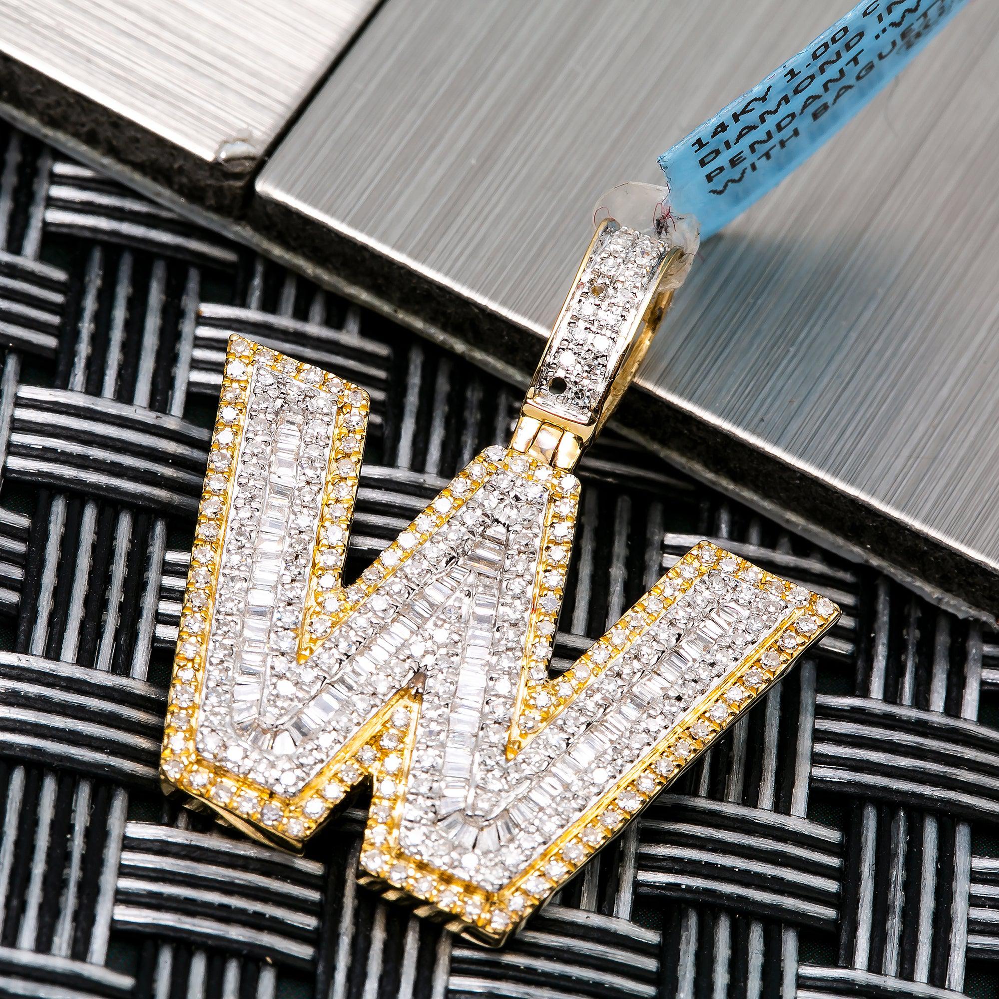 14K YELLOW GOLD W LETTER PENDANT WITH 1.00 CT BAGUETTE DIAMONDS