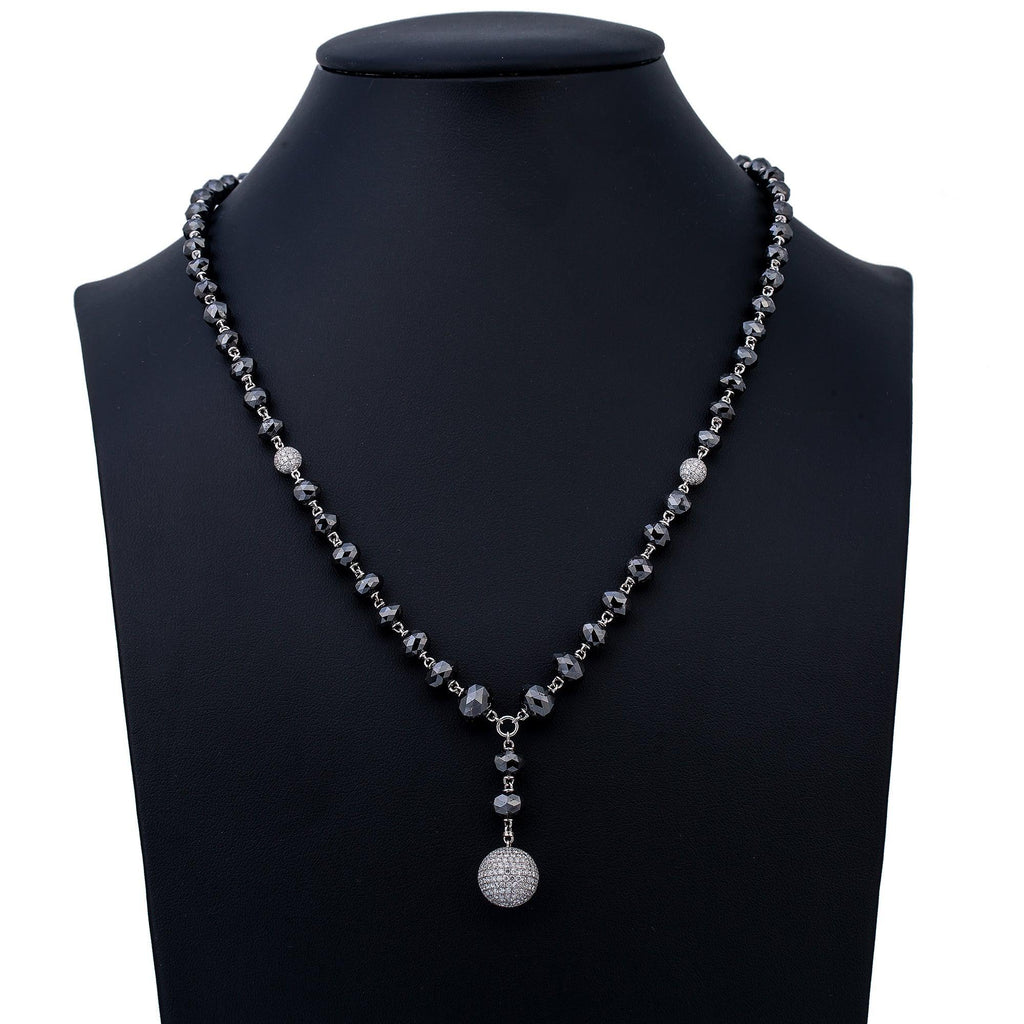 18K WHITE GOLD DROP NECKLACE WITH 143 CT BLACK DIAMONDS