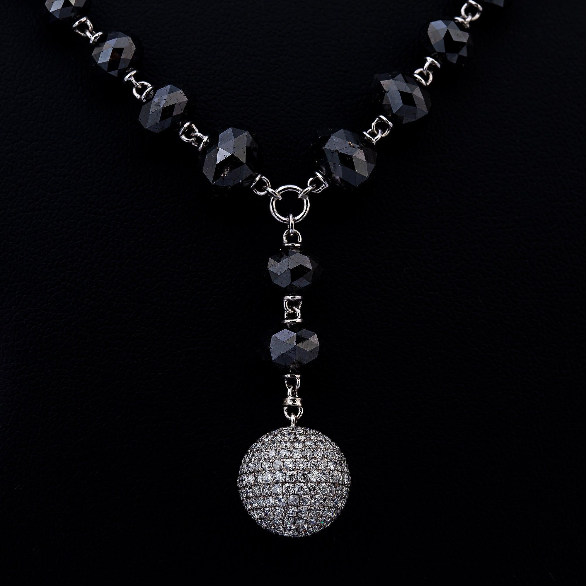 18K WHITE GOLD DROP NECKLACE WITH 143 CT BLACK DIAMONDS