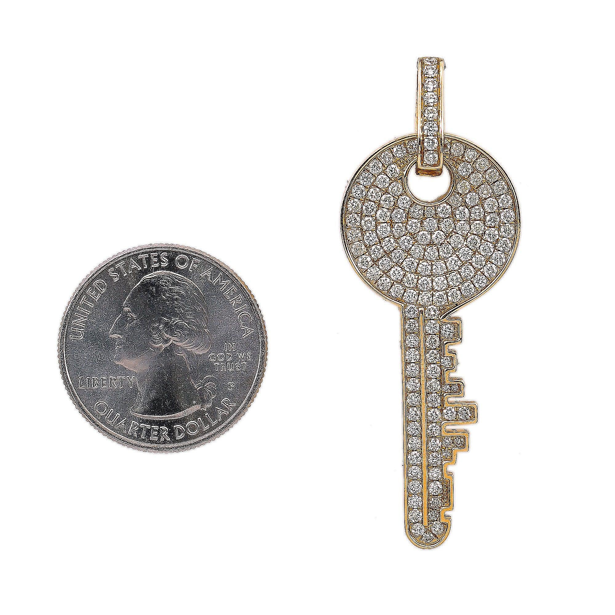 14K Yellow Gold Diamond The Key Round Shaped Pendant