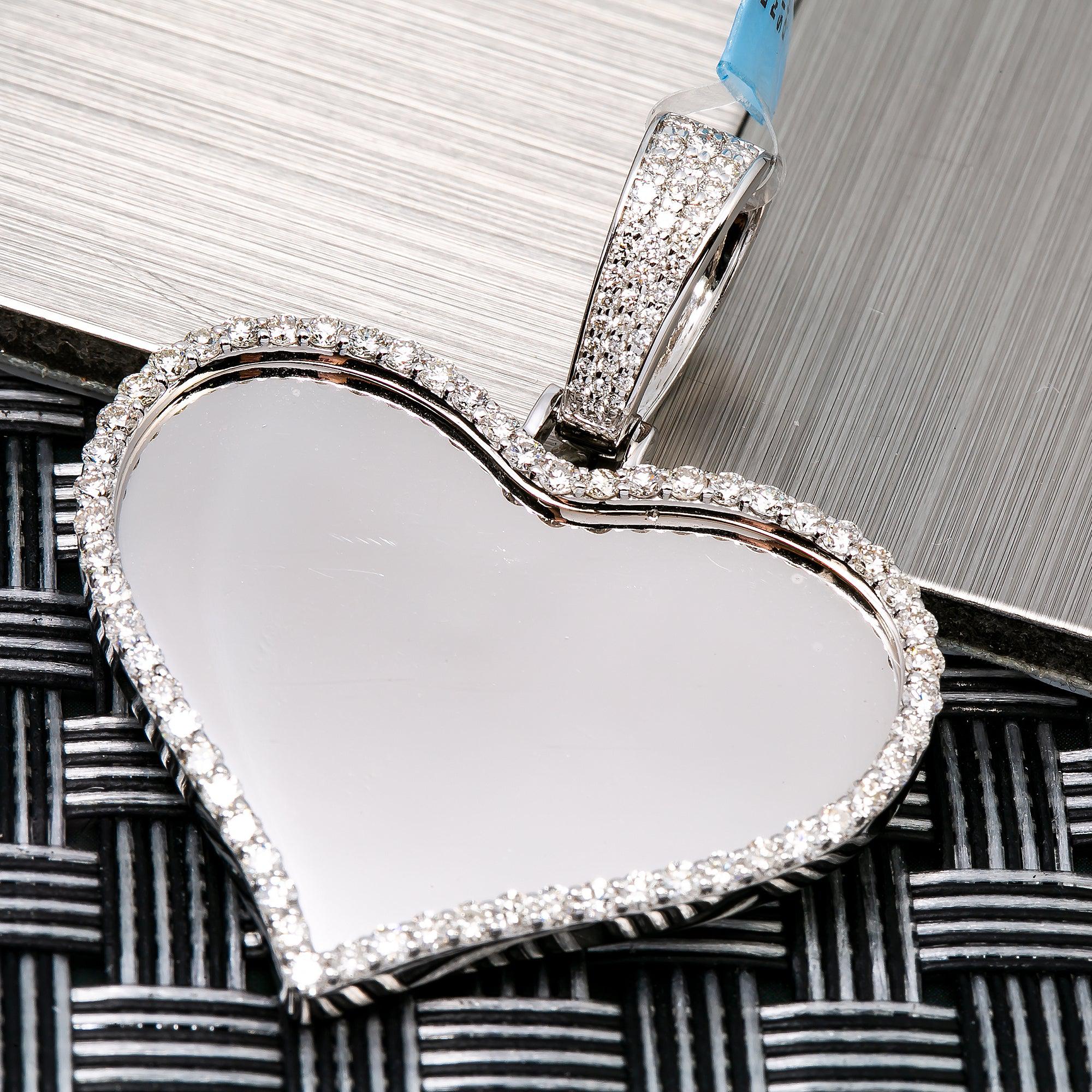 10K WHITE GOLD CUSTOM DIAMOND HEART PICTURE PENDANT 1.35 CT
