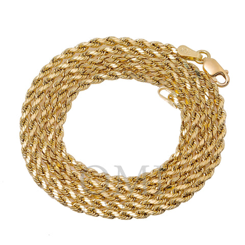 10K Yellow Gold 3mm Hollow Rope Chain Available In Sizes 18