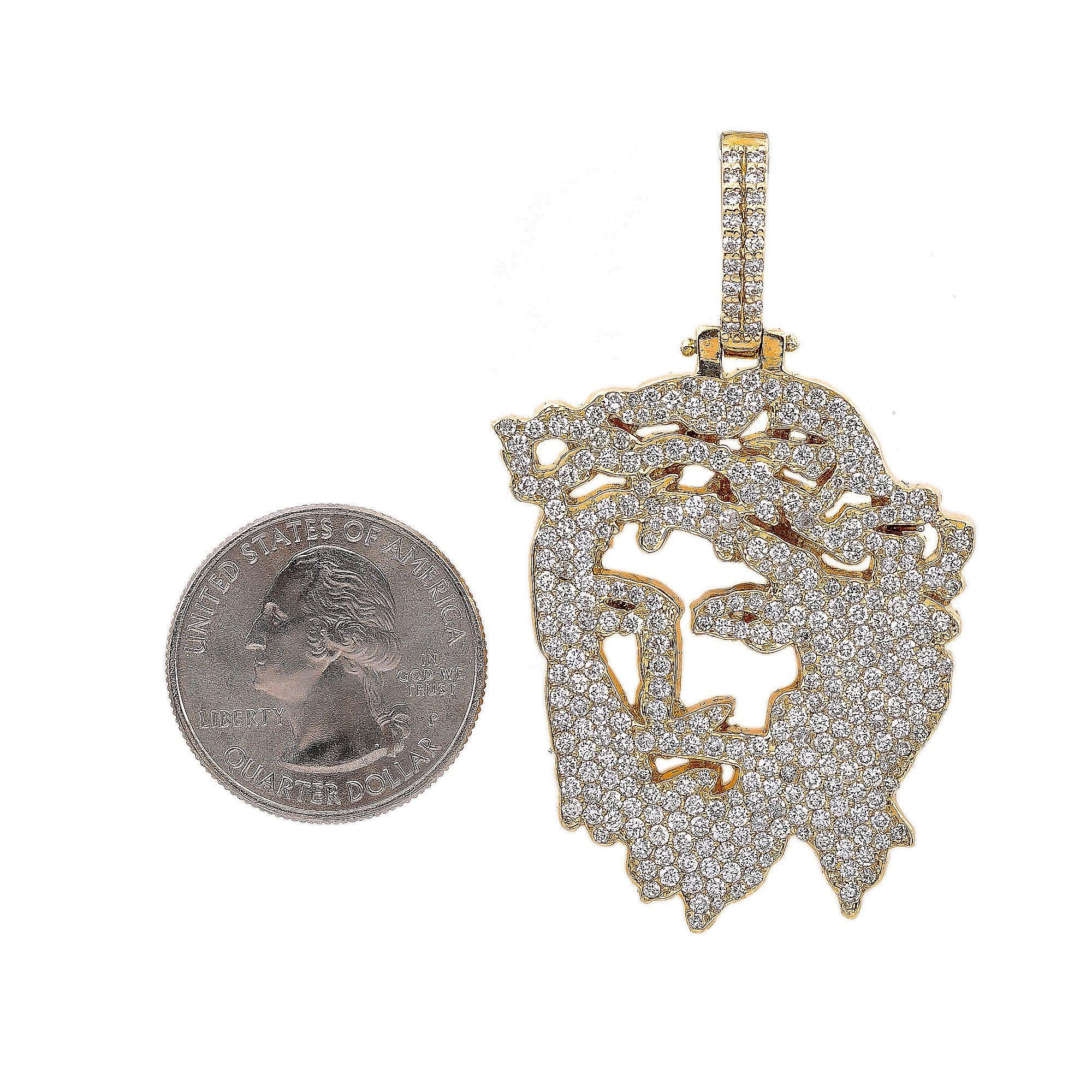 14K Yellow Gold Diamond Jesus Head Shaped Pendant