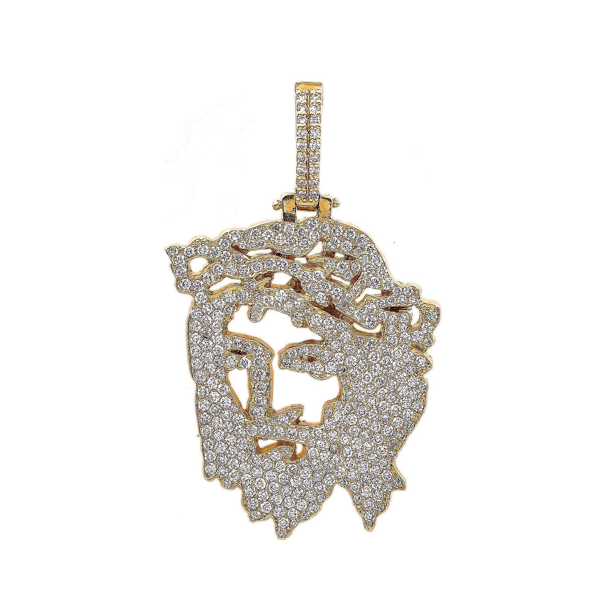 14K Yellow Gold Diamond Jesus Head Shaped Pendant