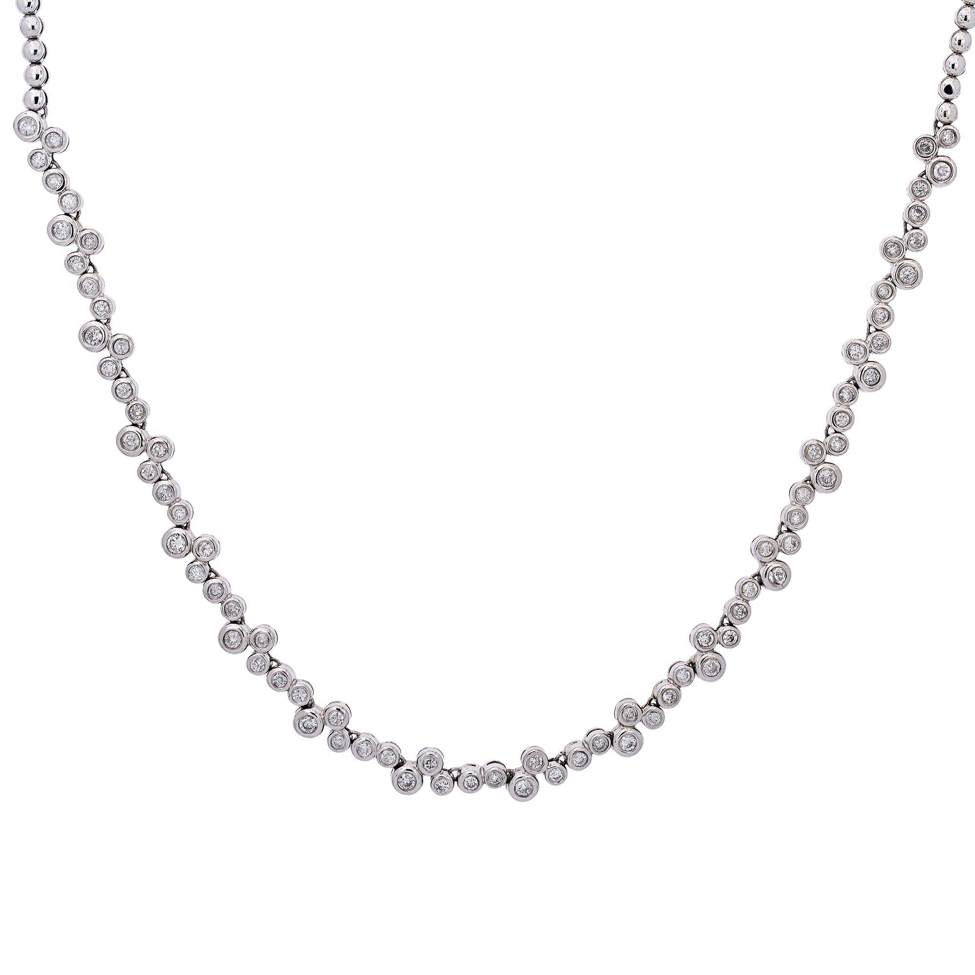 18K White Gold Women's Necklace, 18" Chain With Diamonds