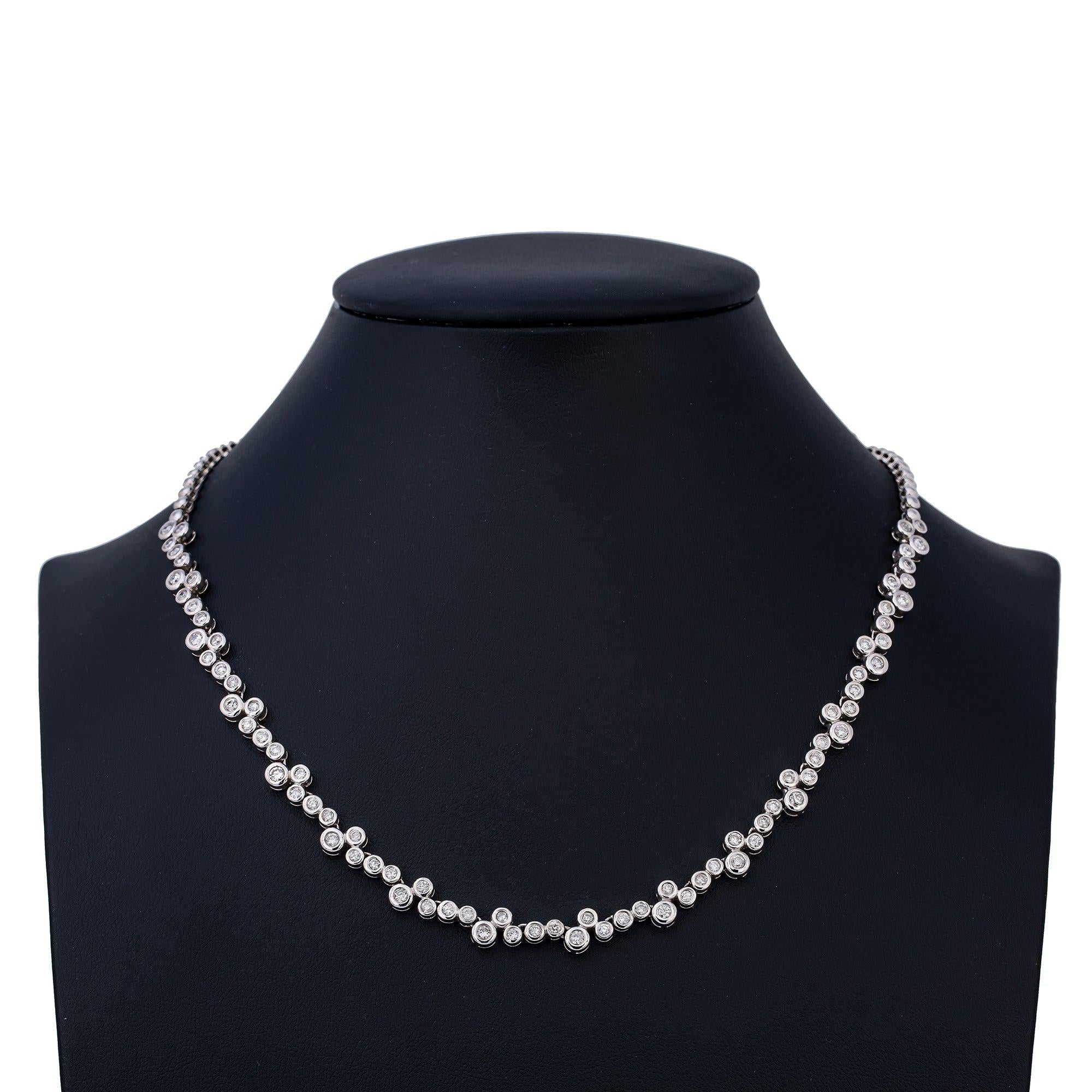18K White Gold Women's Necklace, 18" Chain With Diamonds