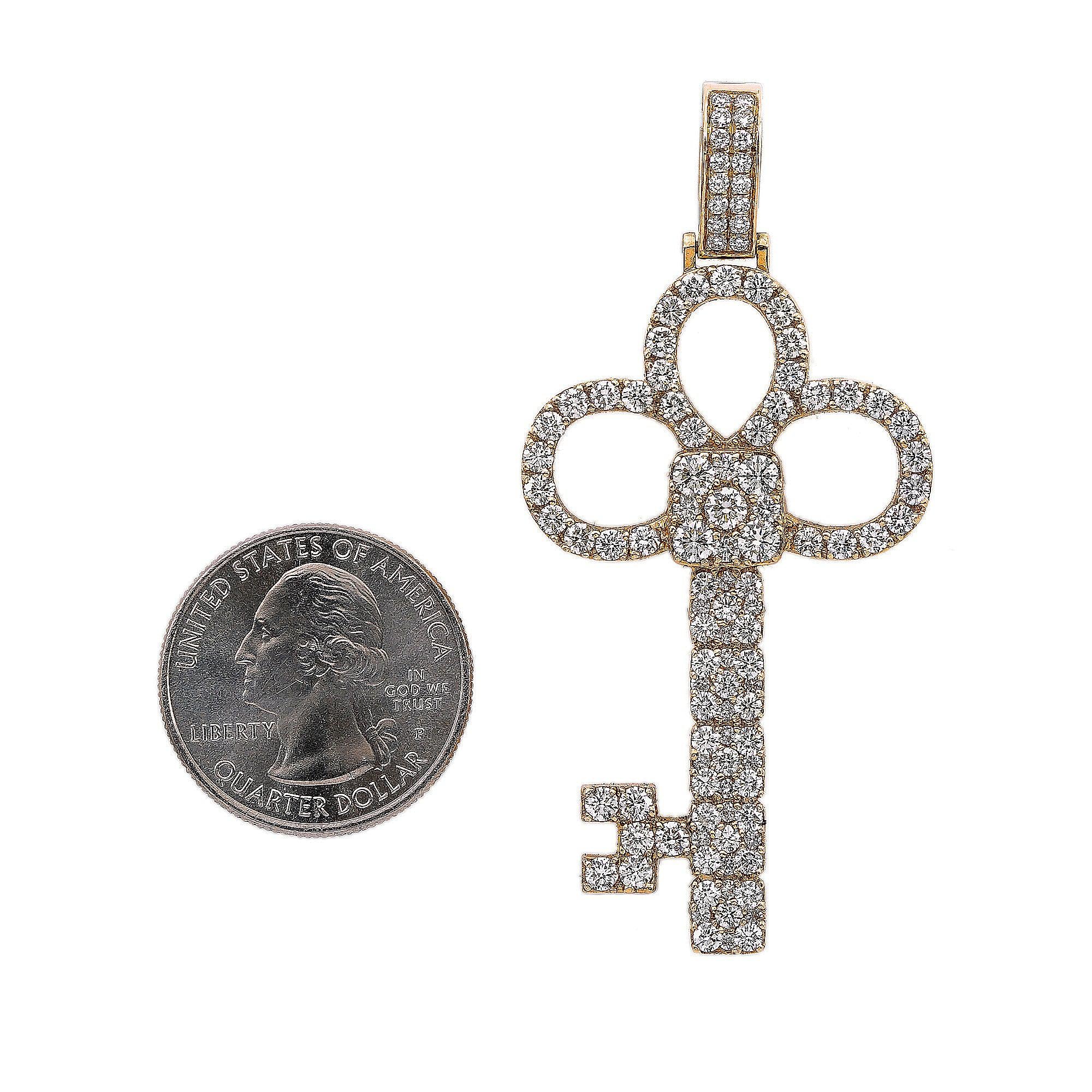 14K Yellow Gold Diamond Key Shaped Pendant