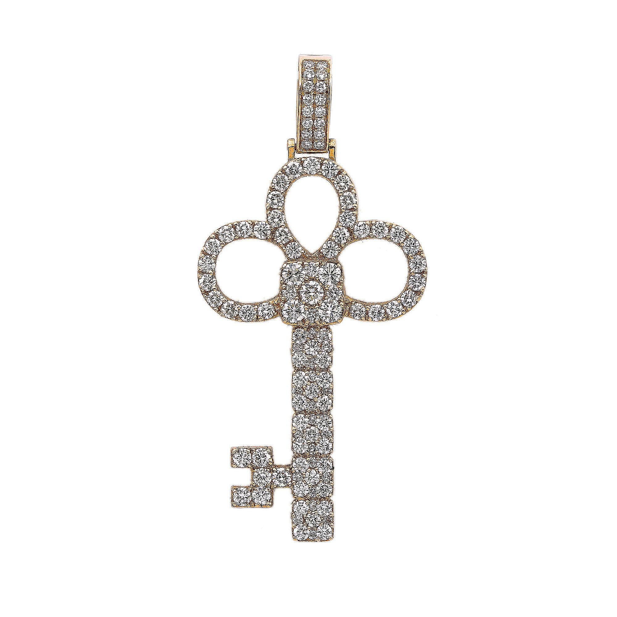 14K Yellow Gold Diamond Key Shaped Pendant