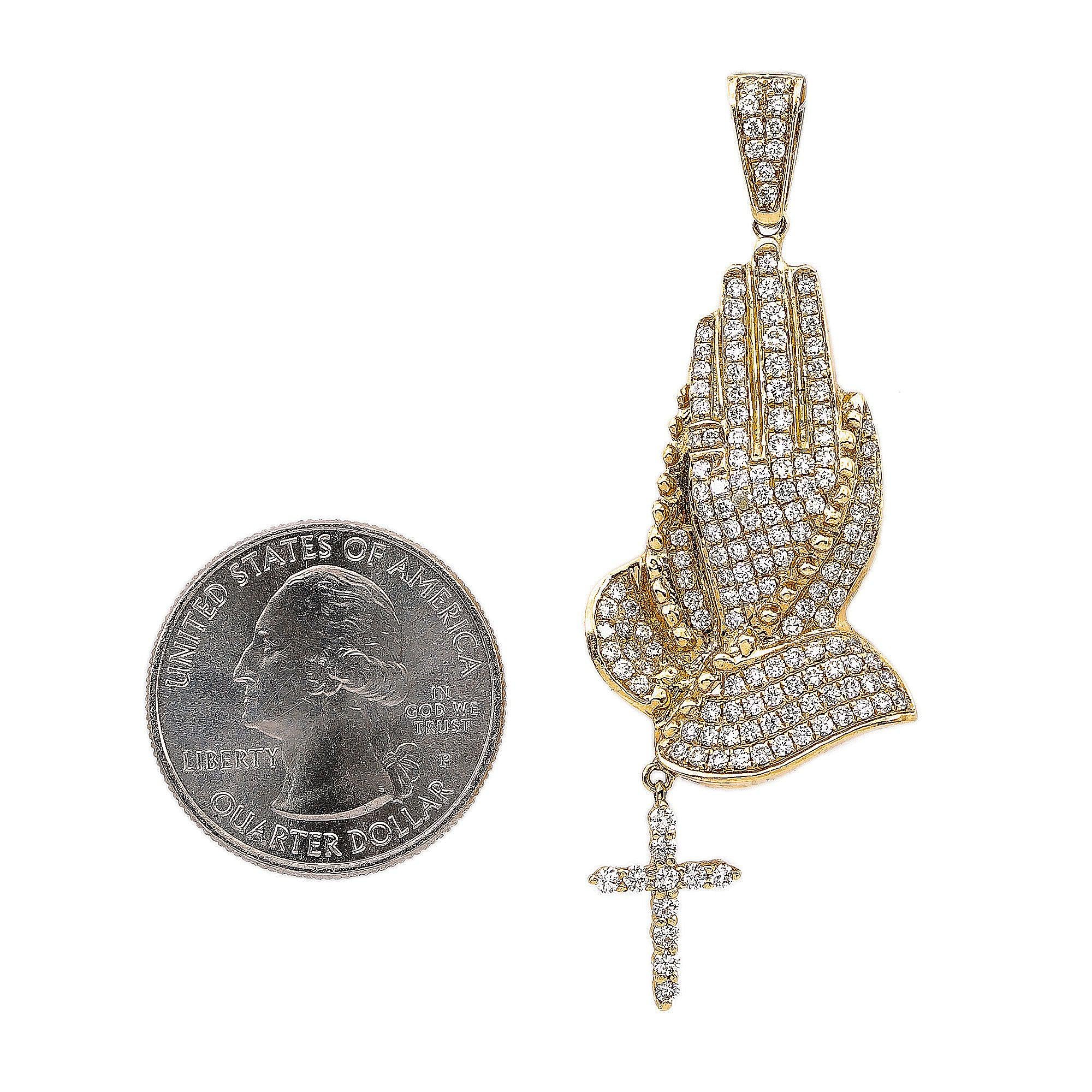 14K White Gold Diamond Praying Hands Shaped Pendant