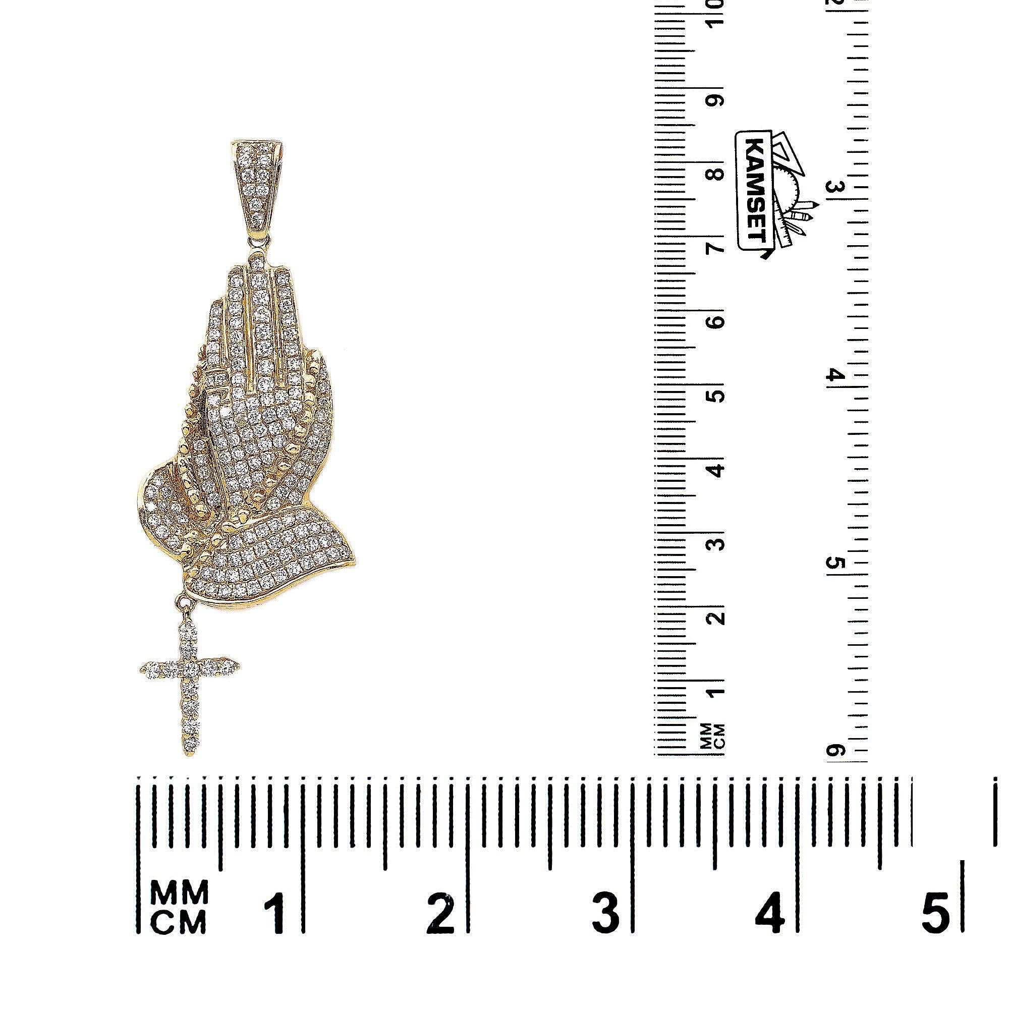 14K White Gold Diamond Praying Hands Shaped Pendant