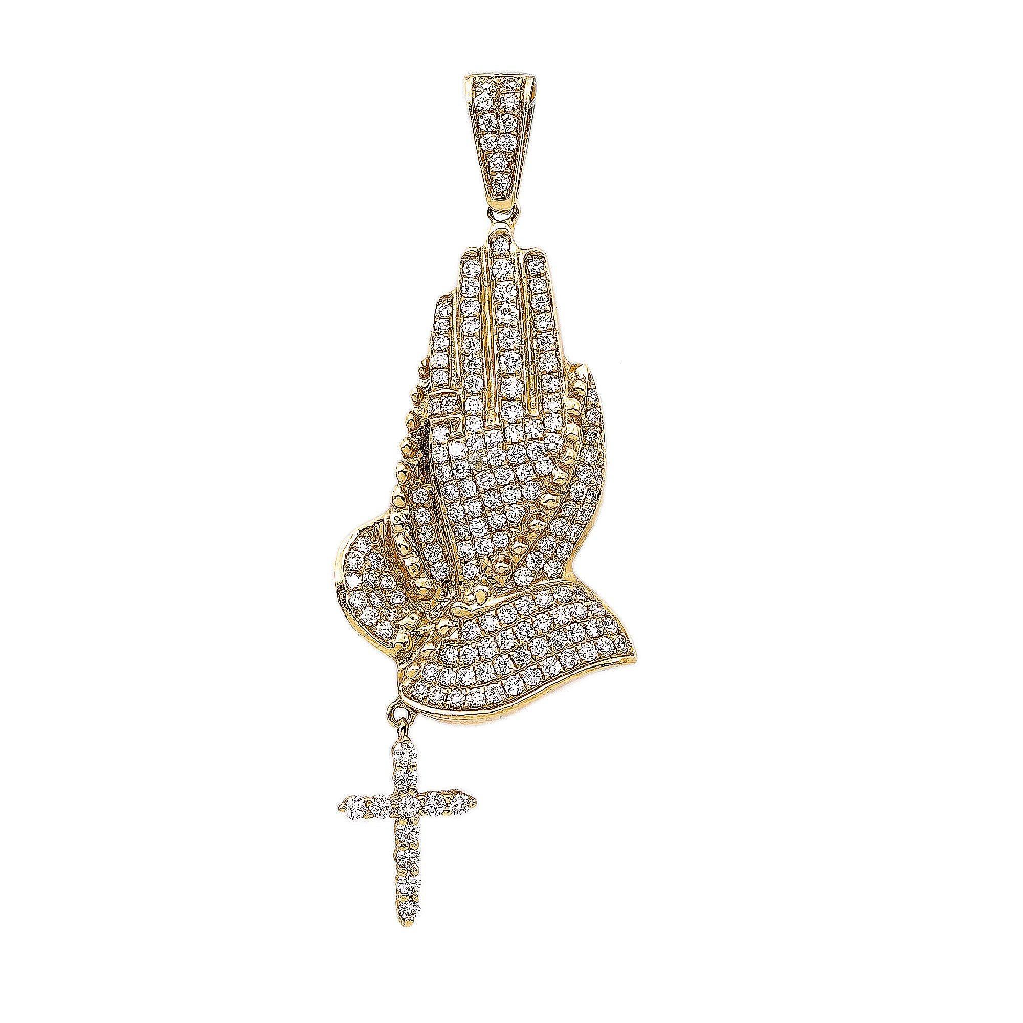 14K White Gold Diamond Praying Hands Shaped Pendant