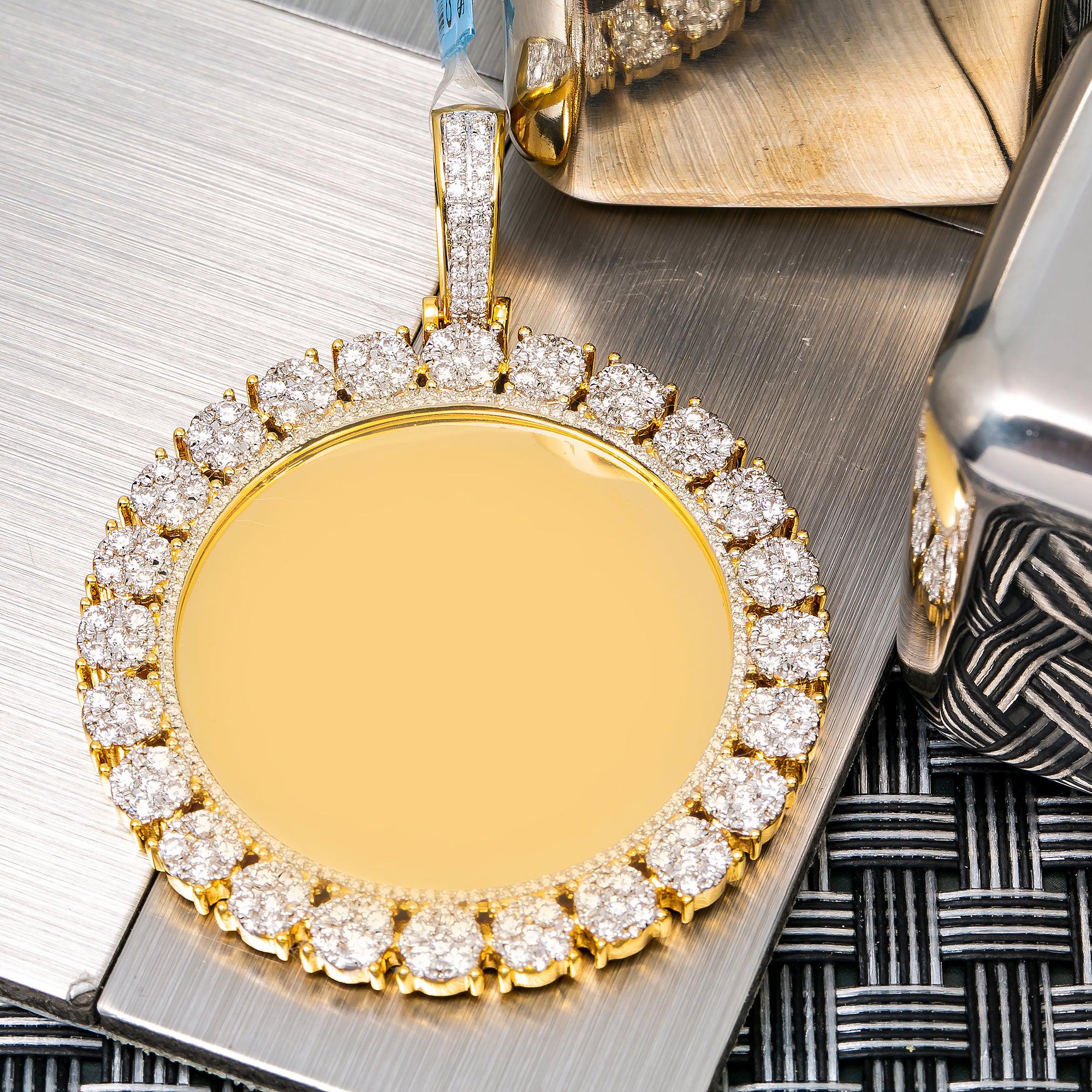 14K WHITE GOLD CIRCLE PICTURE PENDANT WITH  3.85 CT DIAMONDS