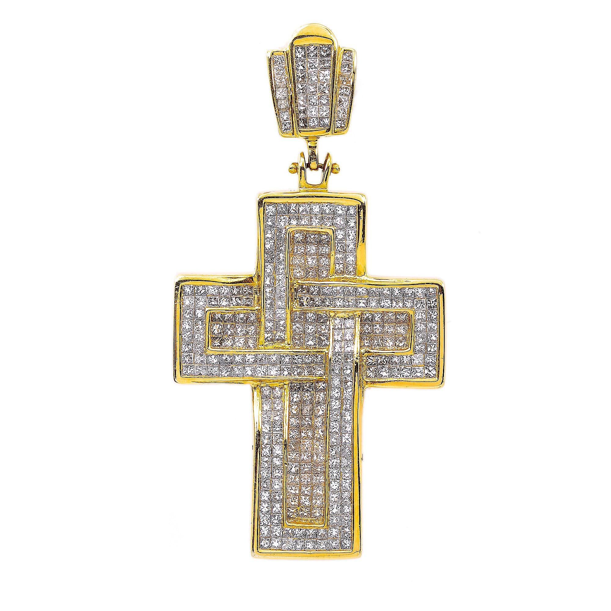 14K Yellow Gold Diamond Cross Shaped Pendant