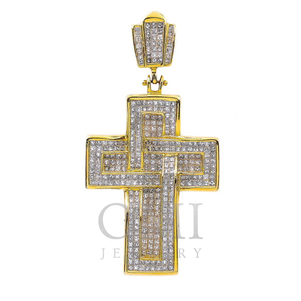 14K Yellow Gold Diamond Cross Shaped Pendant