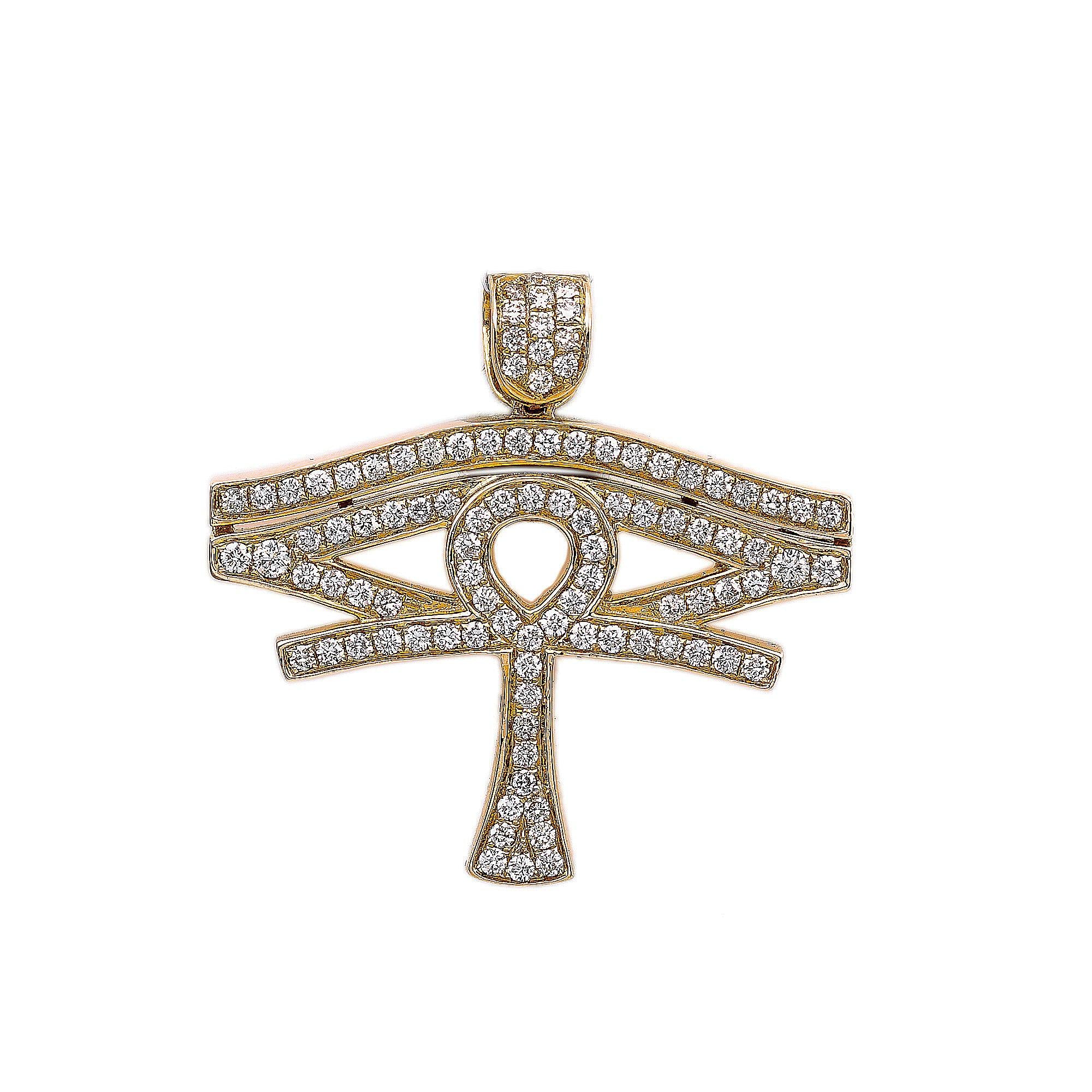 14K Yellow Gold Diamond Horus Eye Shaped Pendant