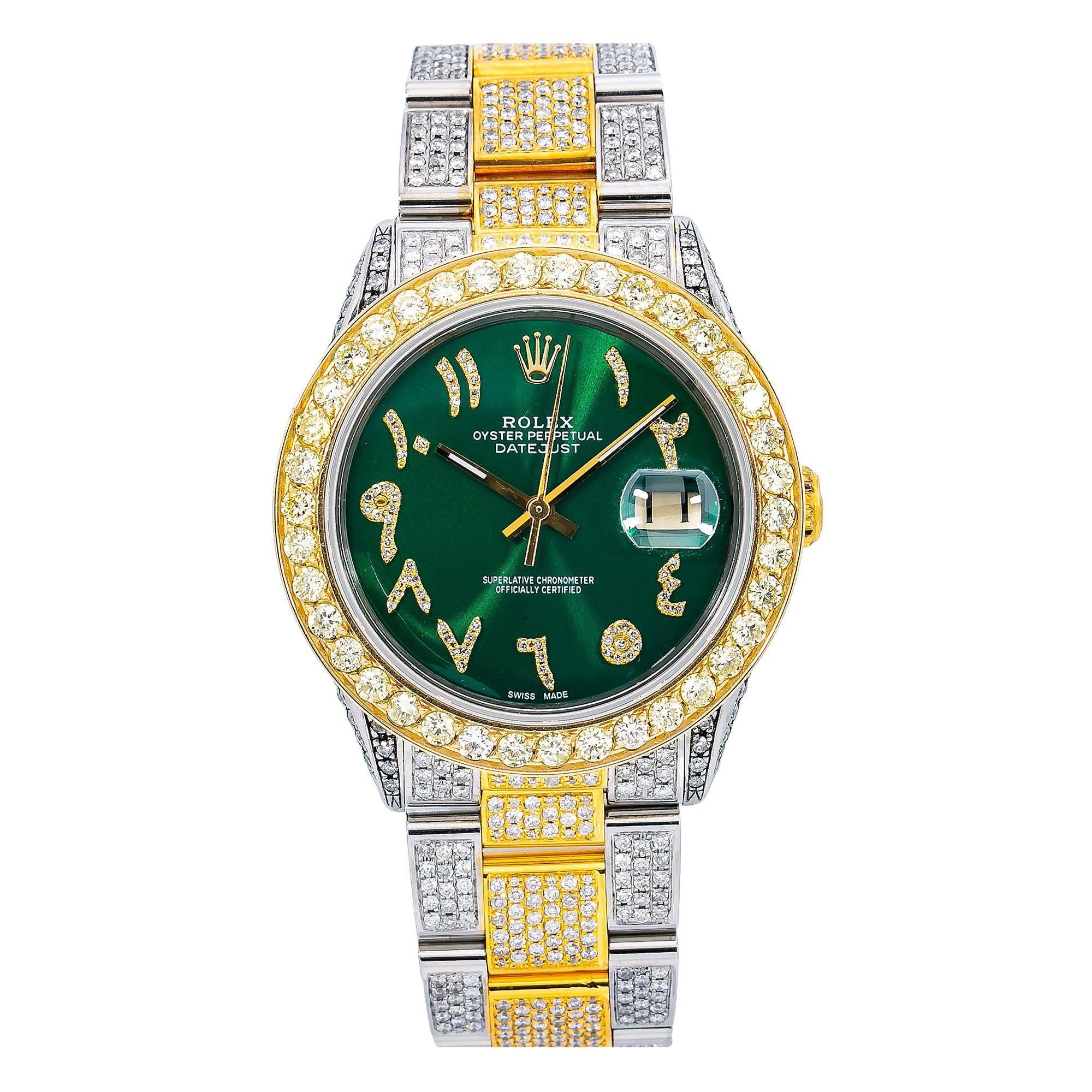 Rolex Datejust 36MM 1601 Green Eastern Arabic Dial Diamond Bezel Two Tone Full Diamond Oyster Bracelet