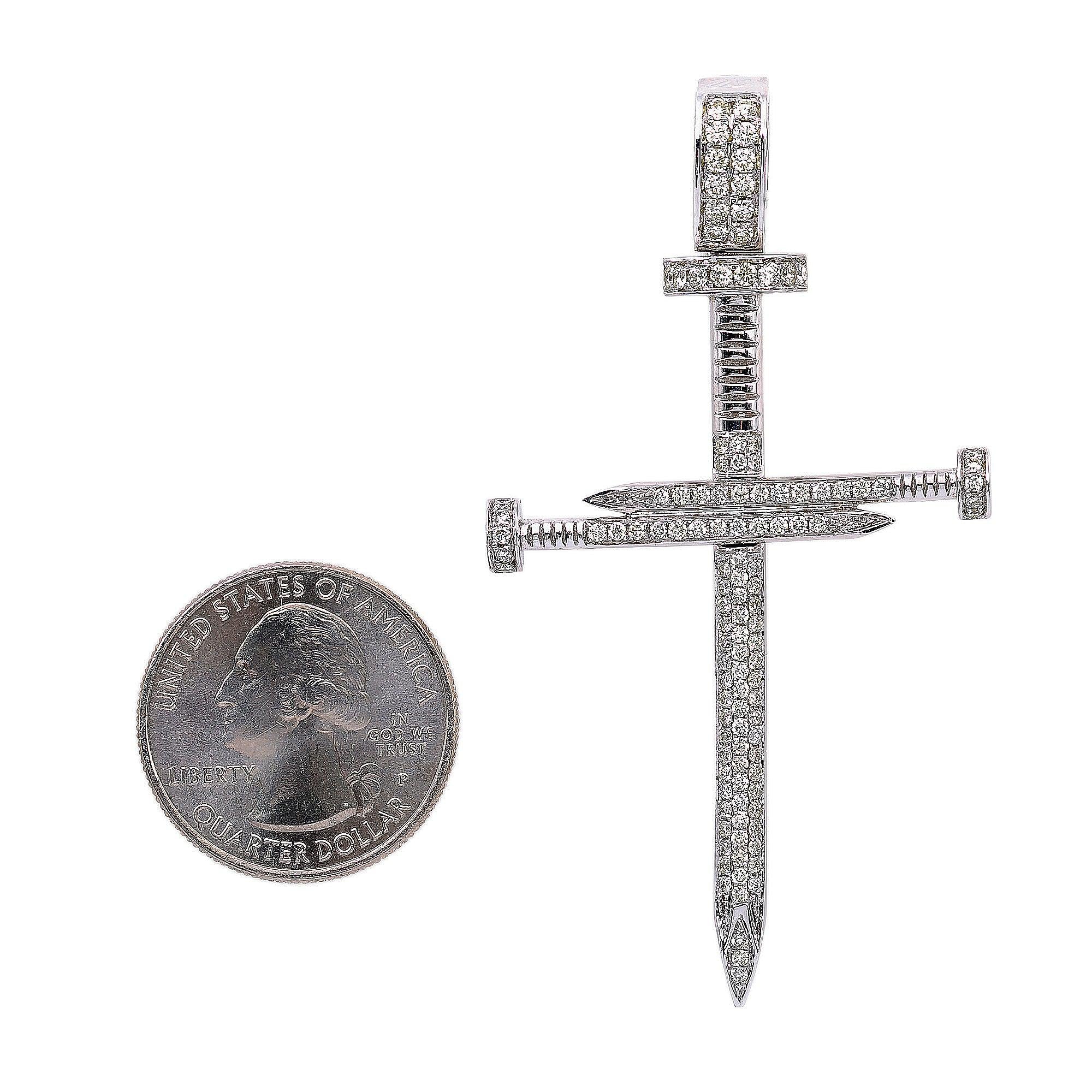 14K White Gold Diamond Cross Shaped Pendant