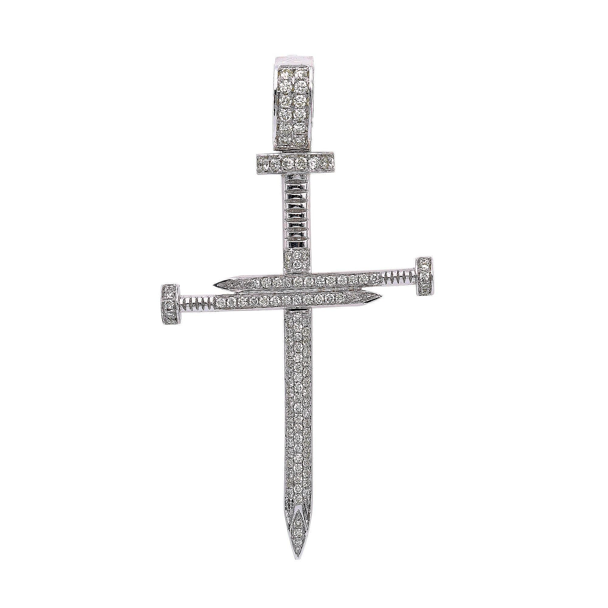 14K White Gold Diamond Cross Shaped Pendant