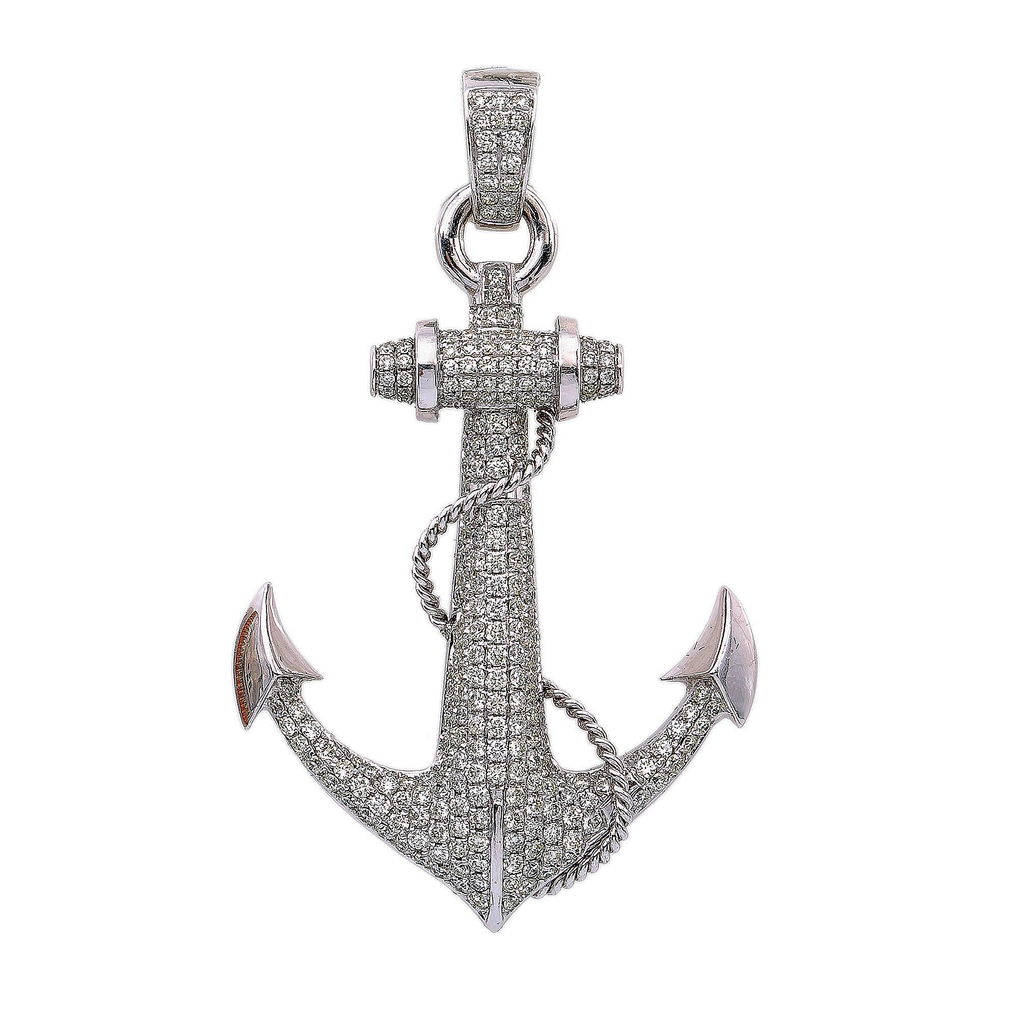 14K WHITE GOLD DIAMOND ANCHOR PENDANT 3.39 CT