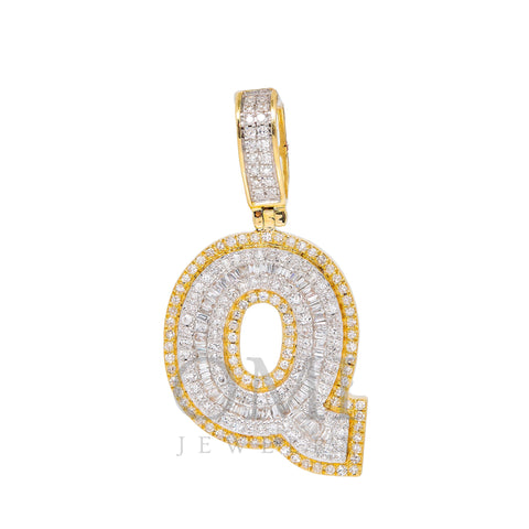 14K YELLOW GOLD Q LETTER PENDANT WITH 0.75 CT BAGUETTE - OMI Jewelry