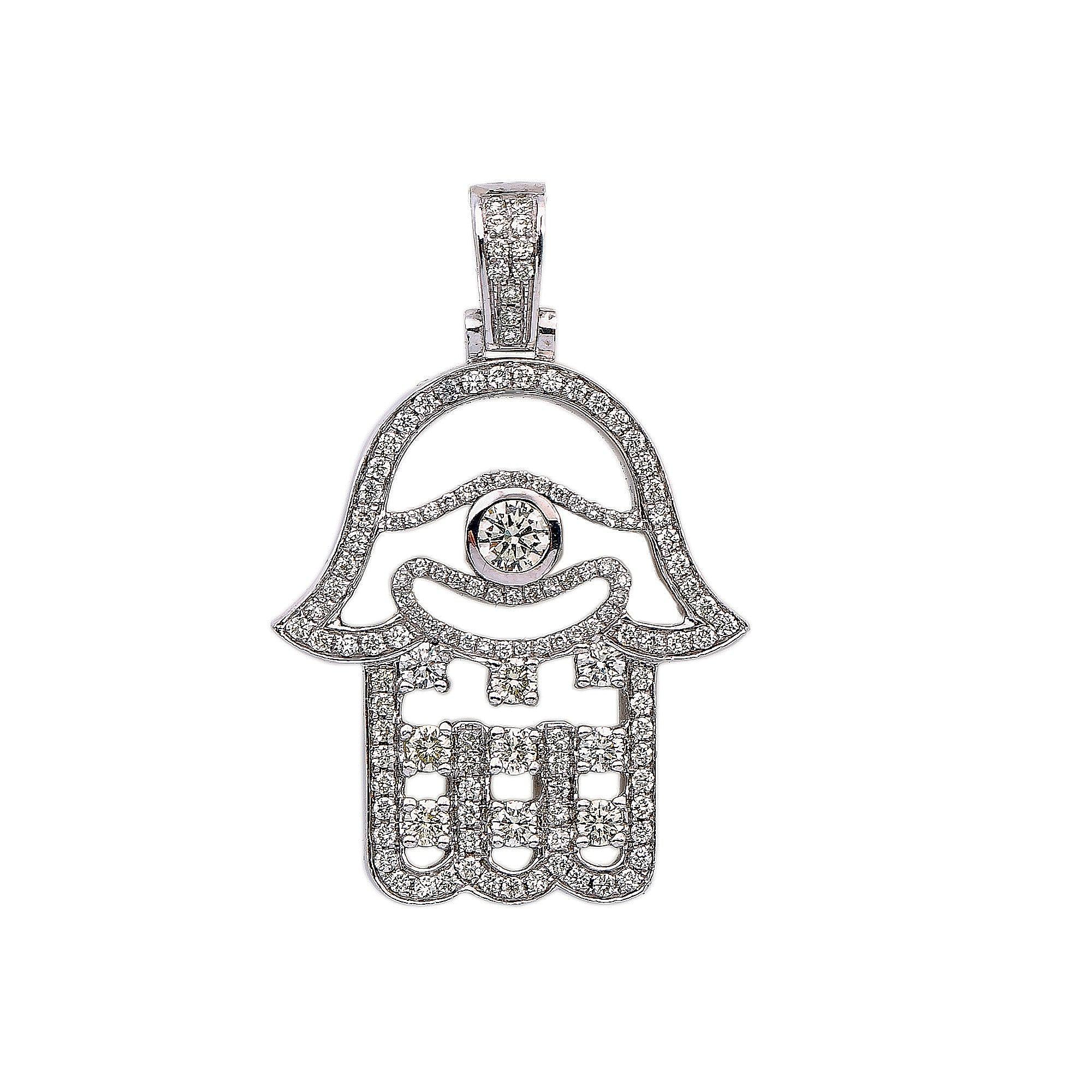 14K White Gold Diamond Hamsa Shaped Pendant
