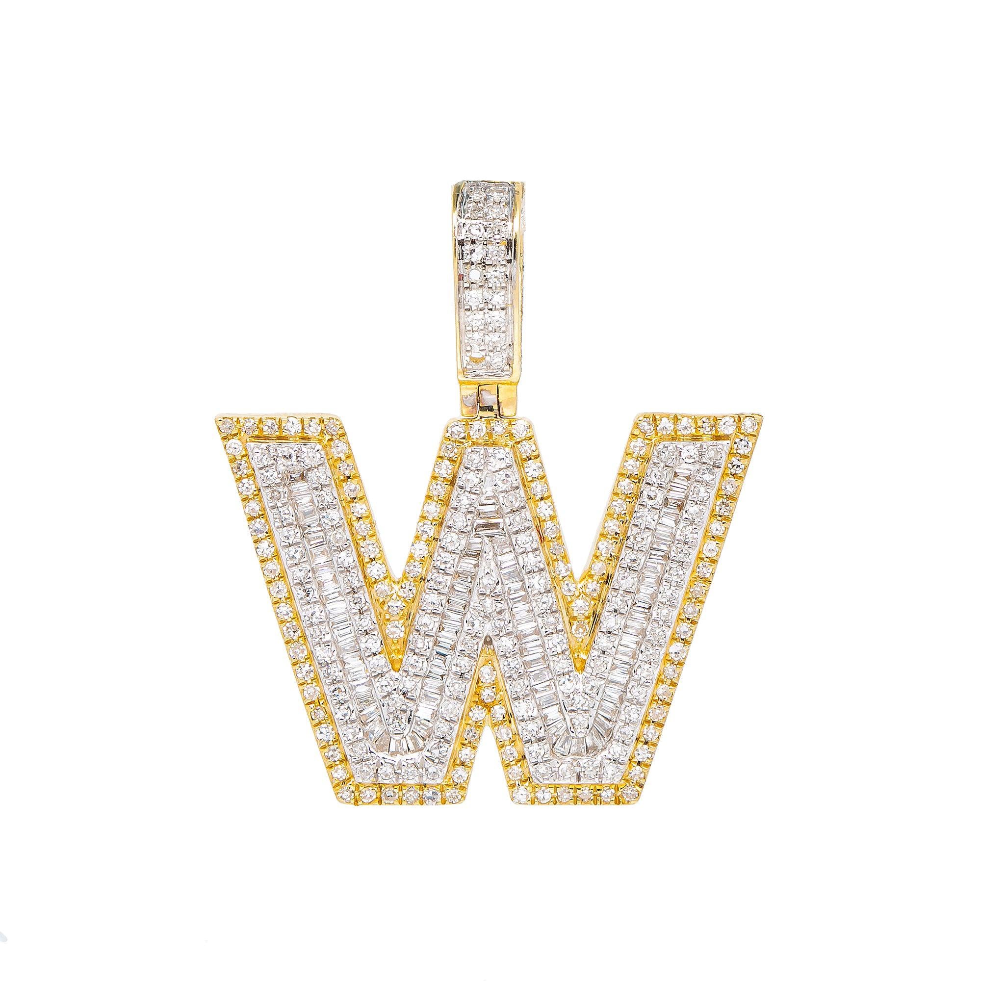 14K YELLOW GOLD W LETTER PENDANT WITH 1.00 CT BAGUETTE DIAMONDS