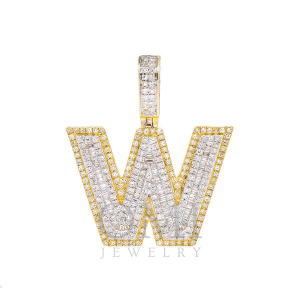 14K YELLOW GOLD W LETTER PENDANT WITH 1.00 CT BAGUETTE DIAMONDS