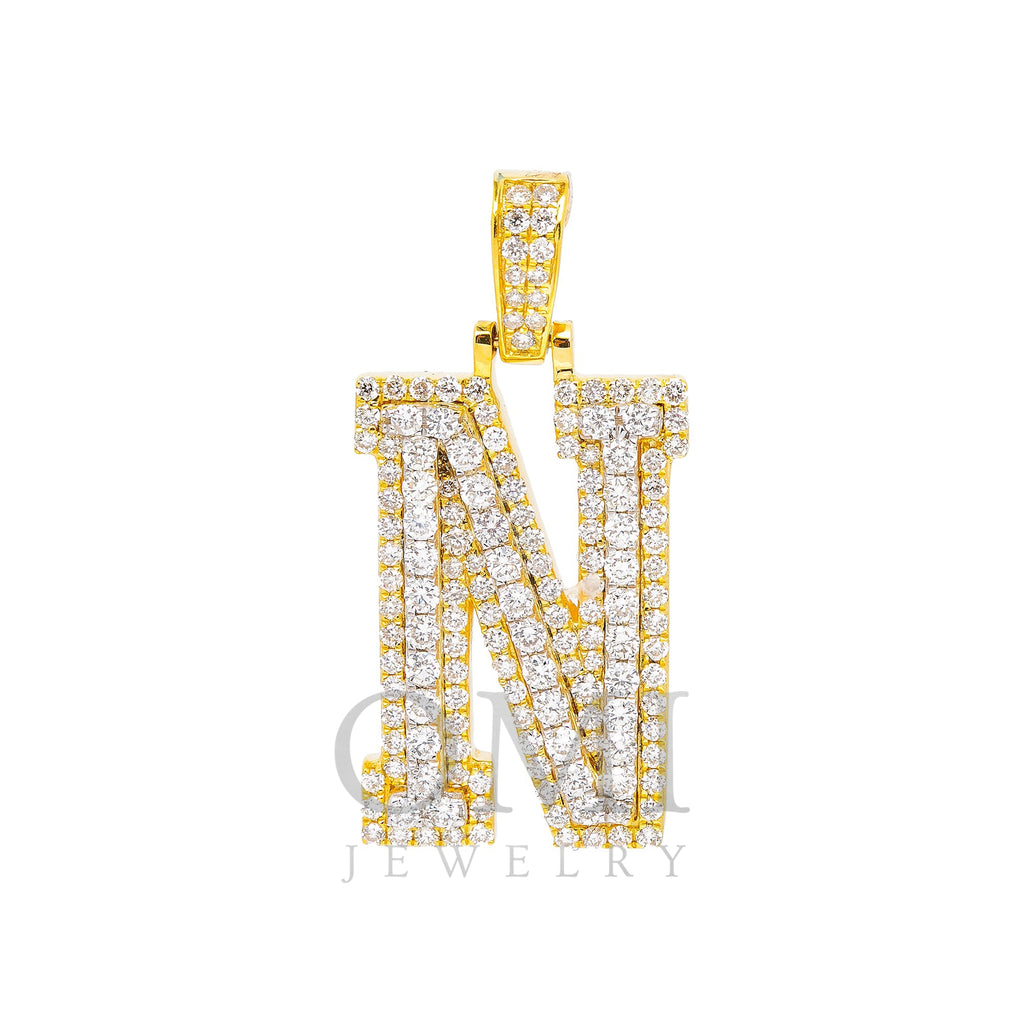 10K YELLOW GOLD N LETTER PENDANT WITH 0.75 CT BAGUETTE DIAMONDS