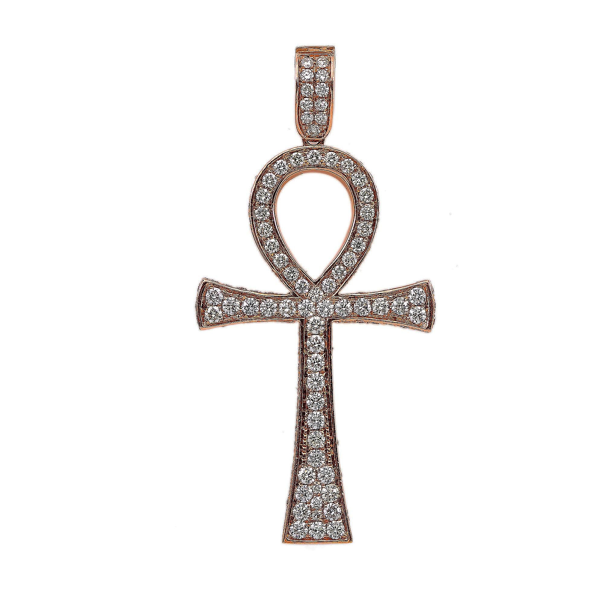 14K Rose Gold Diamond Cross Shaped Pendant